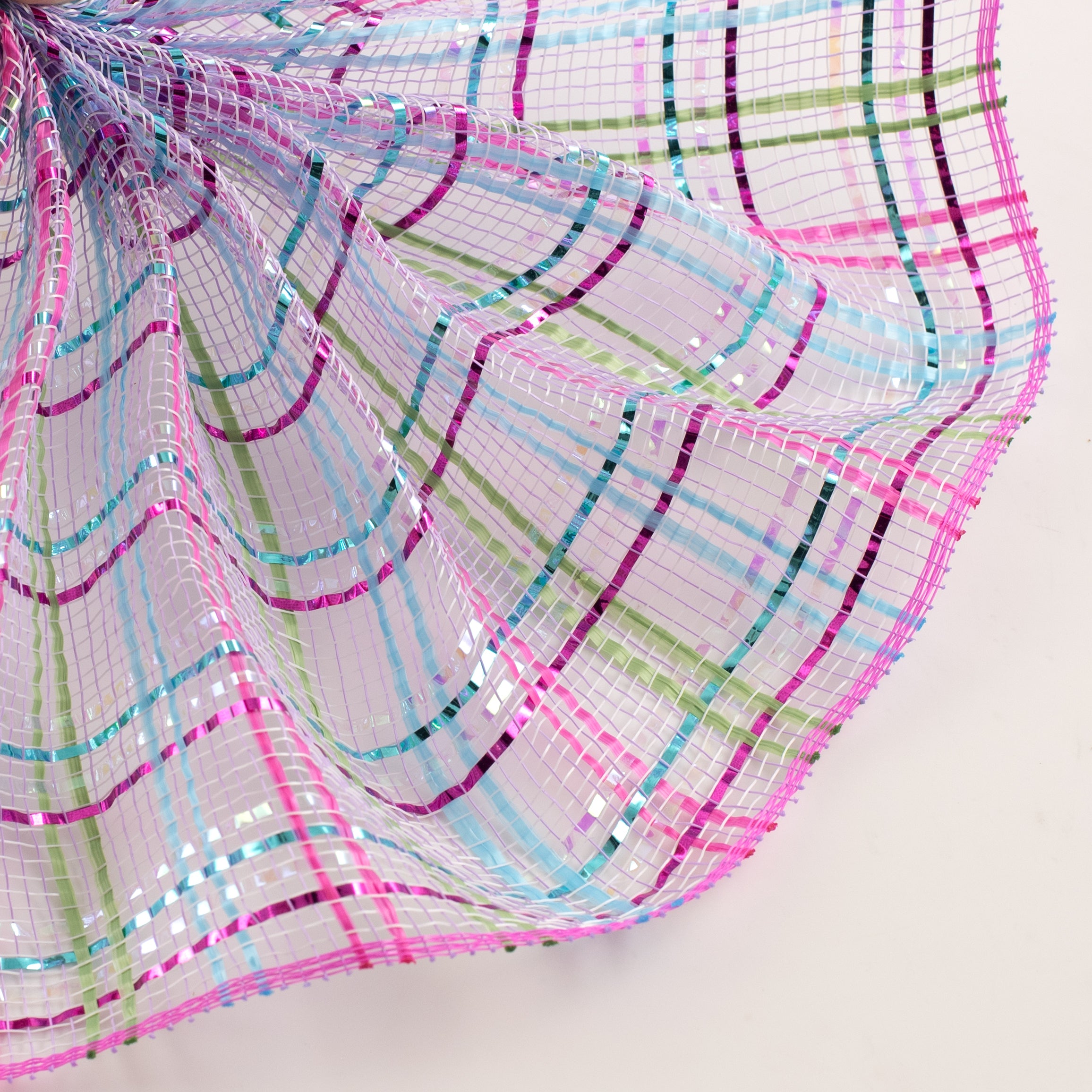 10" Vertical Foil Plaid Mesh: Lavender, Hot Pink, Turquoise, Lime Lifestyle Photo