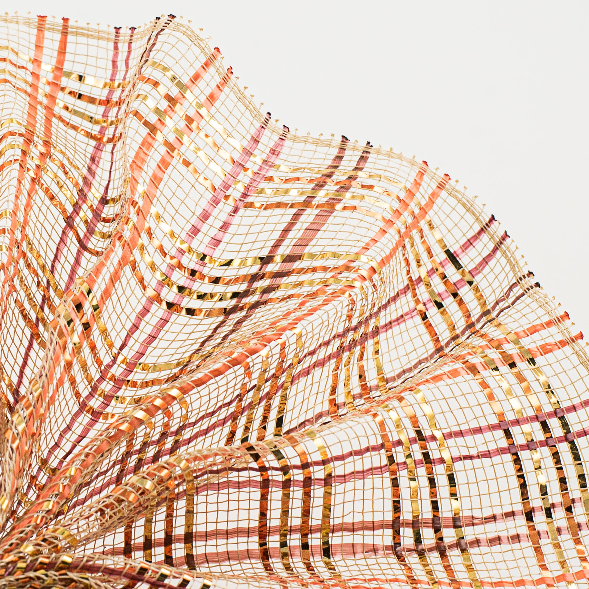 10" Vertical Foil Plaid Mesh: Natural, Orange, Brown, Burgundy Lifestyle Photo