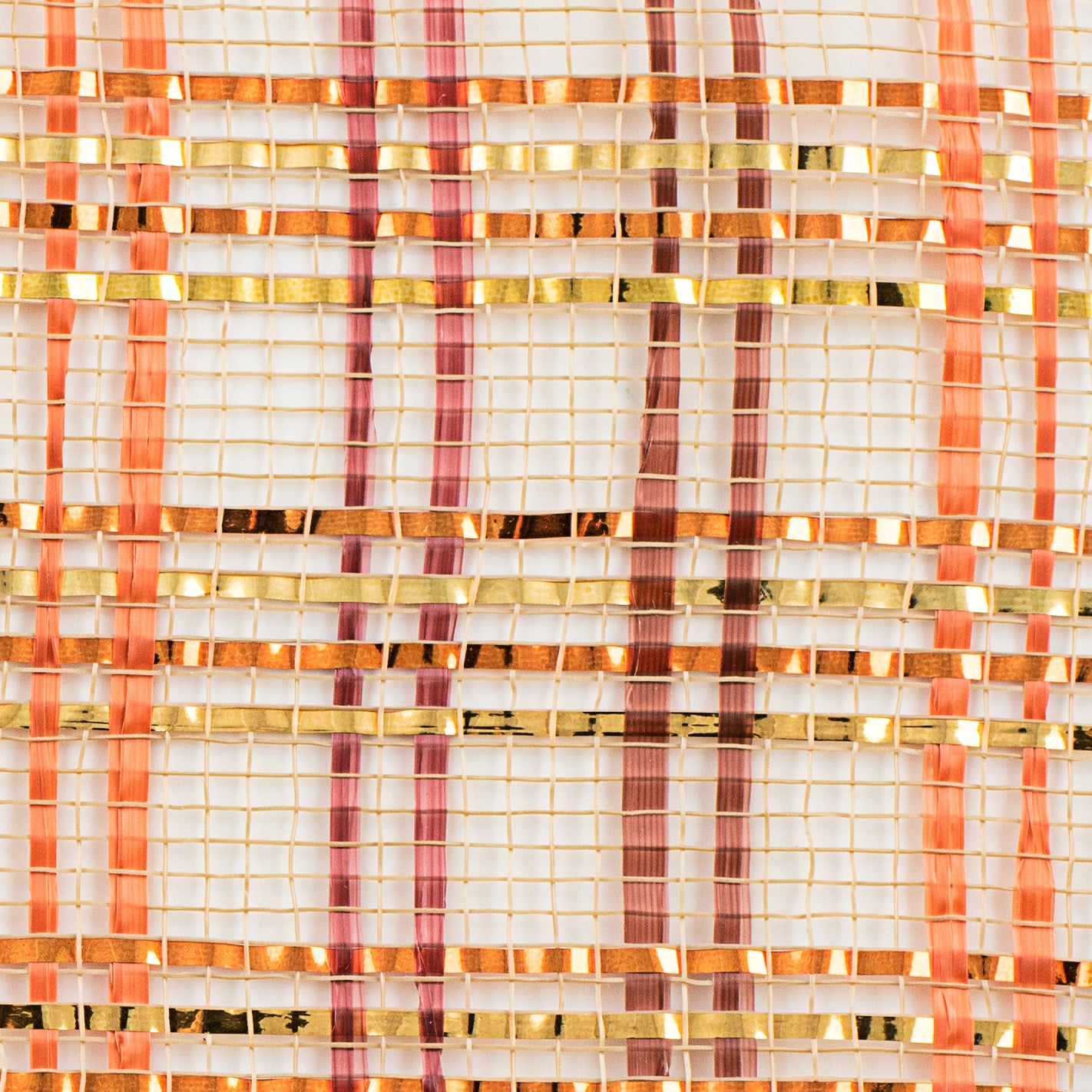 10" Vertical Foil Plaid Mesh: Natural, Orange, Brown, Burgundy detail photo 3