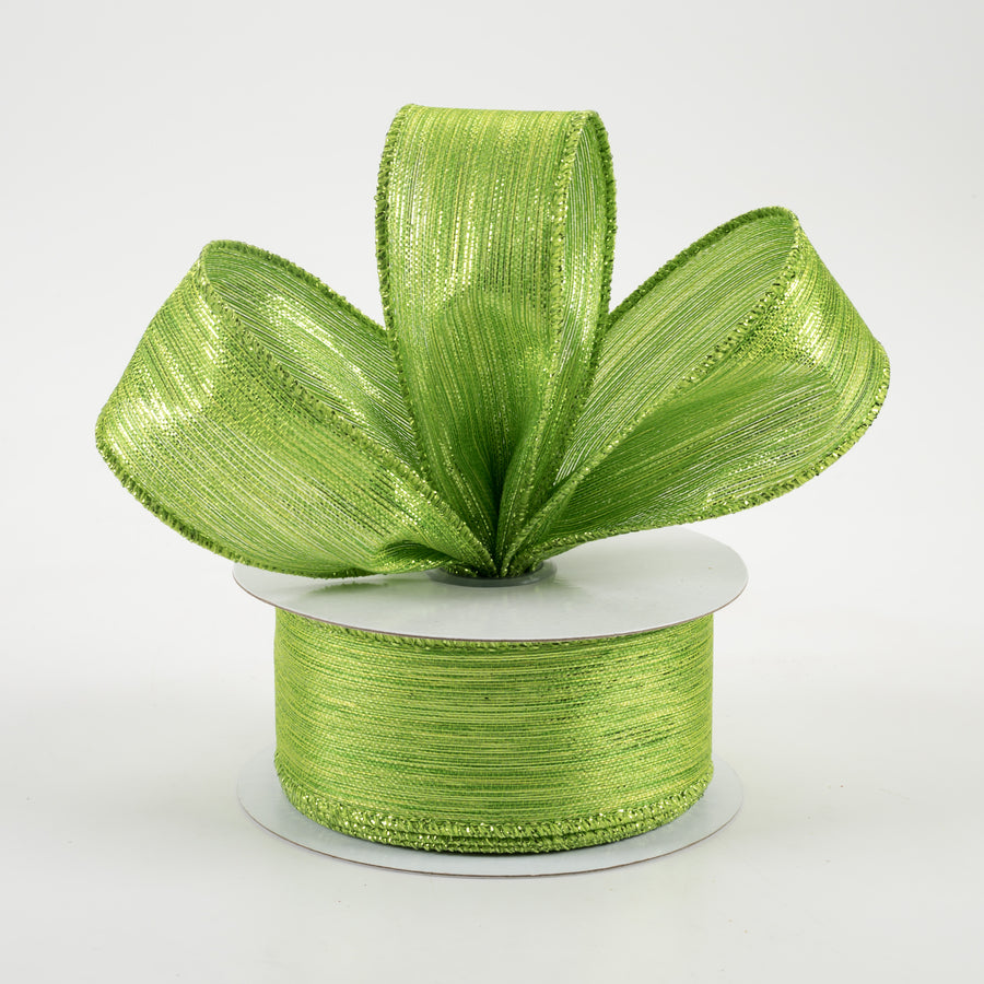 1.5" Vertical Metallic Stripe Ribbon: Lime Green (10 Yards) Lifestyle Photo