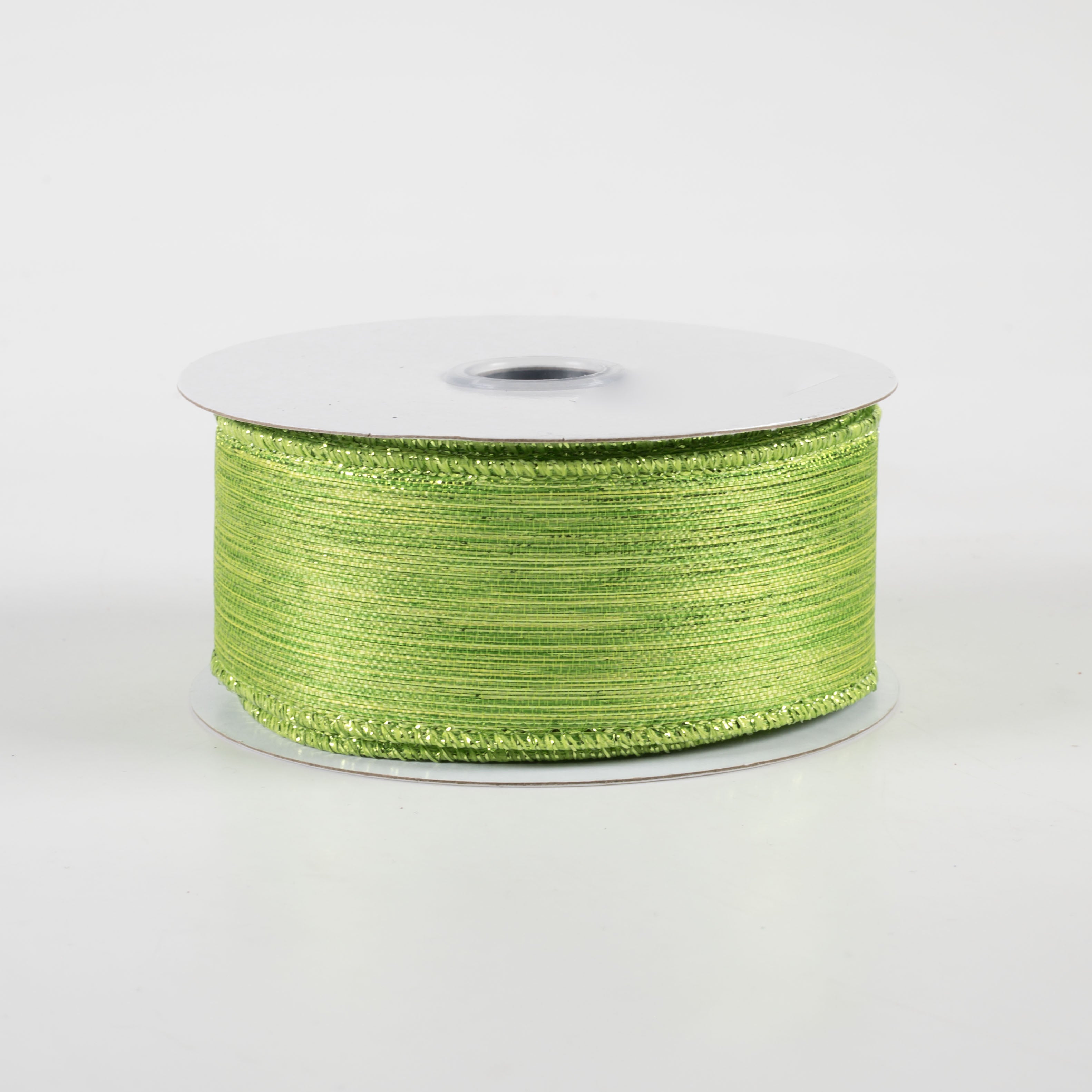1.5" Vertical Metallic Stripe Ribbon: Lime Green (10 Yards)