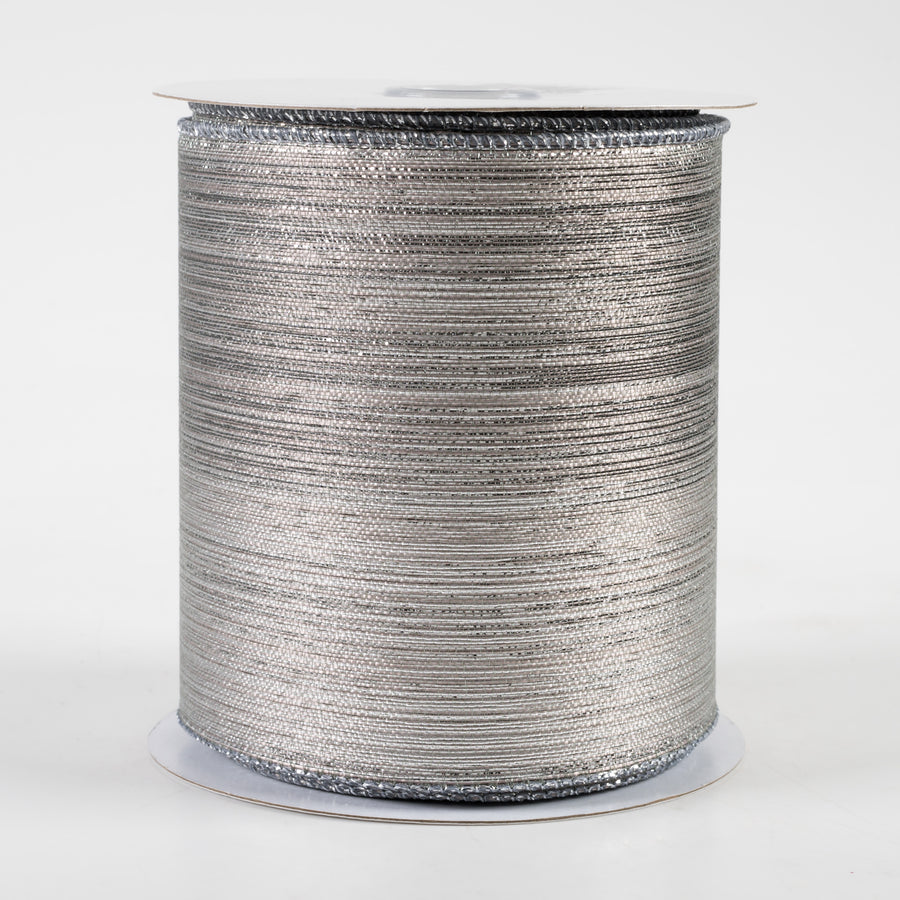 4" Vertical Metallic Stripe Ribbon: Pewter (10 Yards)