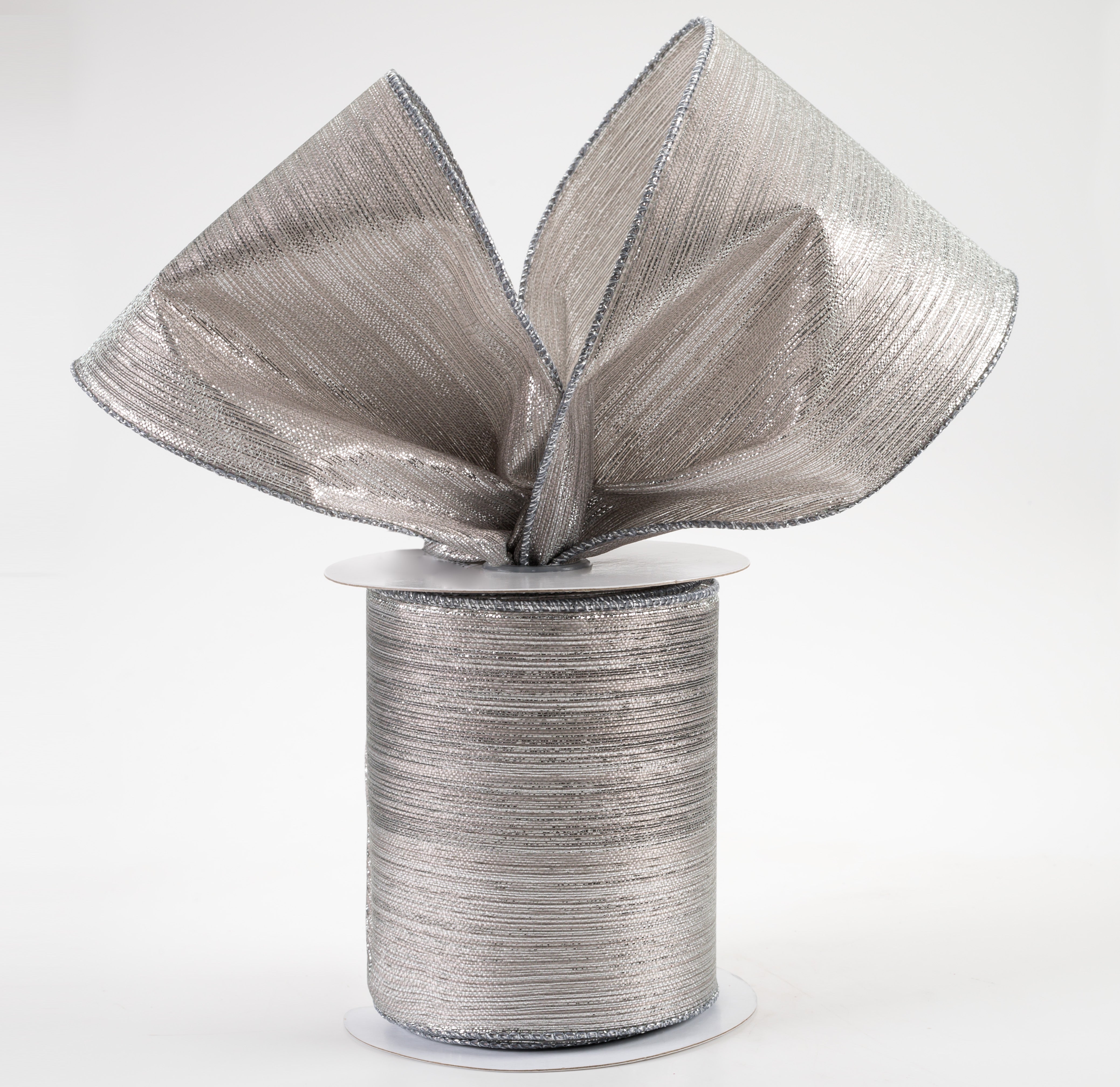 4" Vertical Metallic Stripe Ribbon: Pewter (10 Yards) Lifestyle Photo