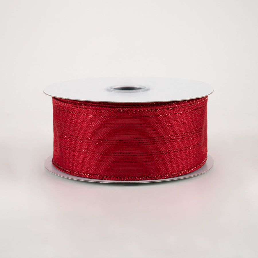 1.5" Vertical Metallic Stripe Ribbon: Red (10 Yards)
