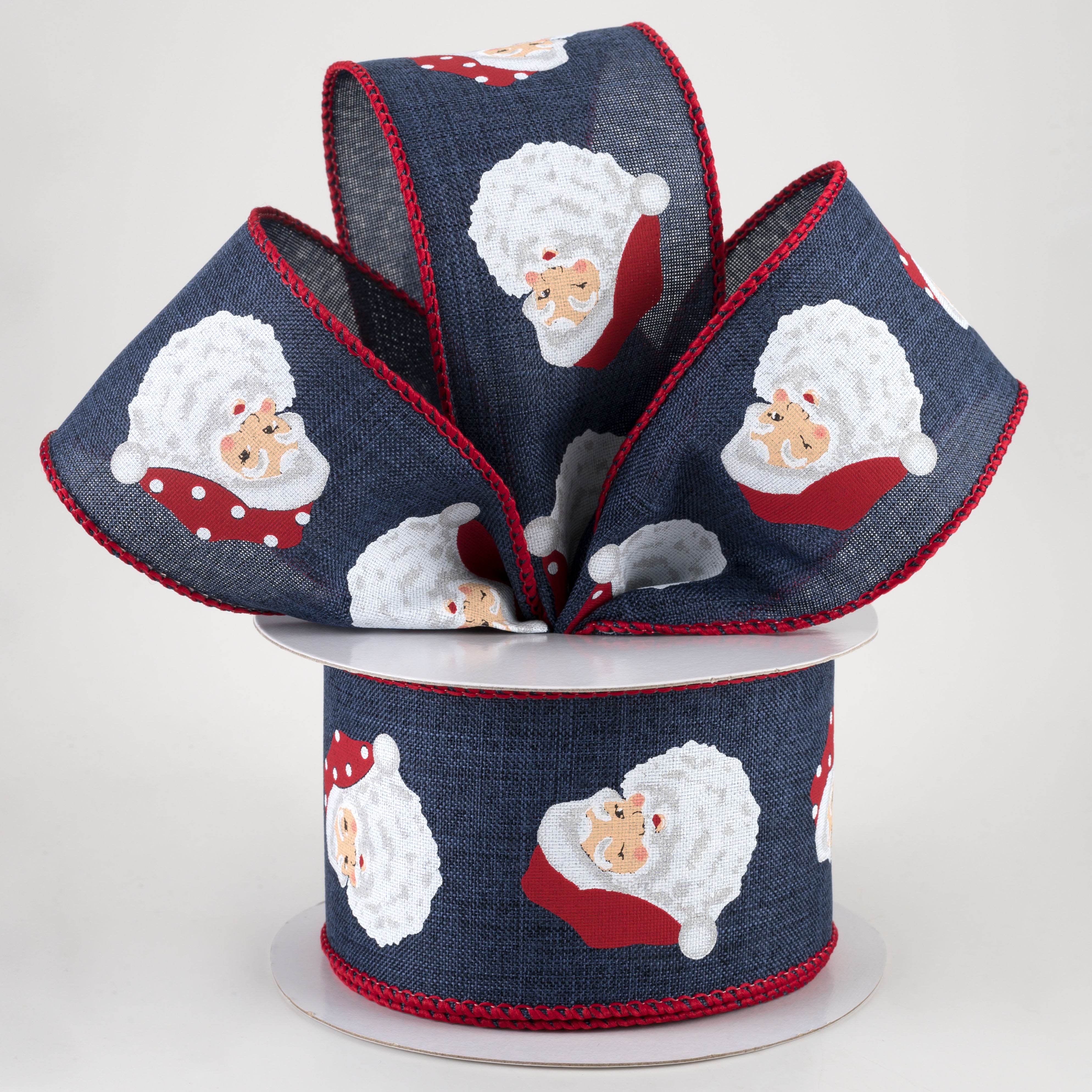 2.5" Vertical Santa Heads Ribbon: Navy (10 Yards) Lifestyle Photo