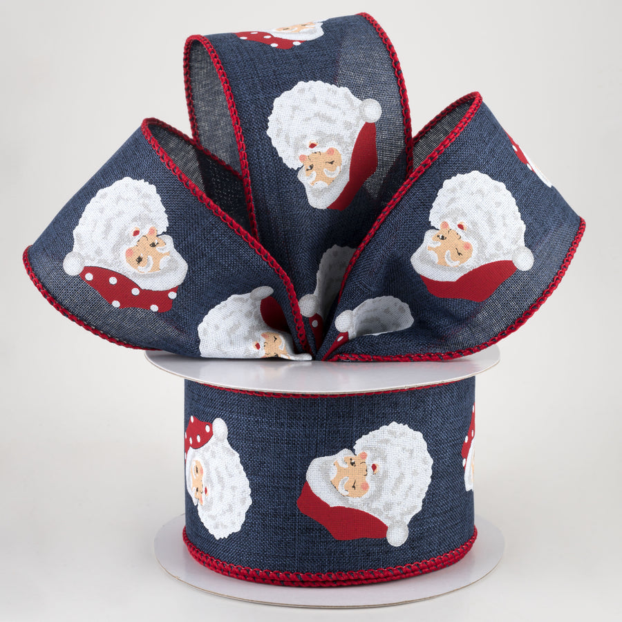 2.5" Vertical Santa Heads Ribbon: Navy (10 Yards) Lifestyle Photo