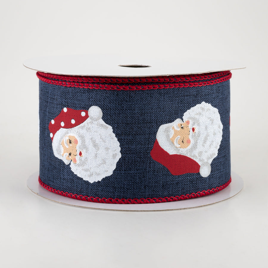 2.5" Vertical Santa Heads Ribbon: Navy (10 Yards)