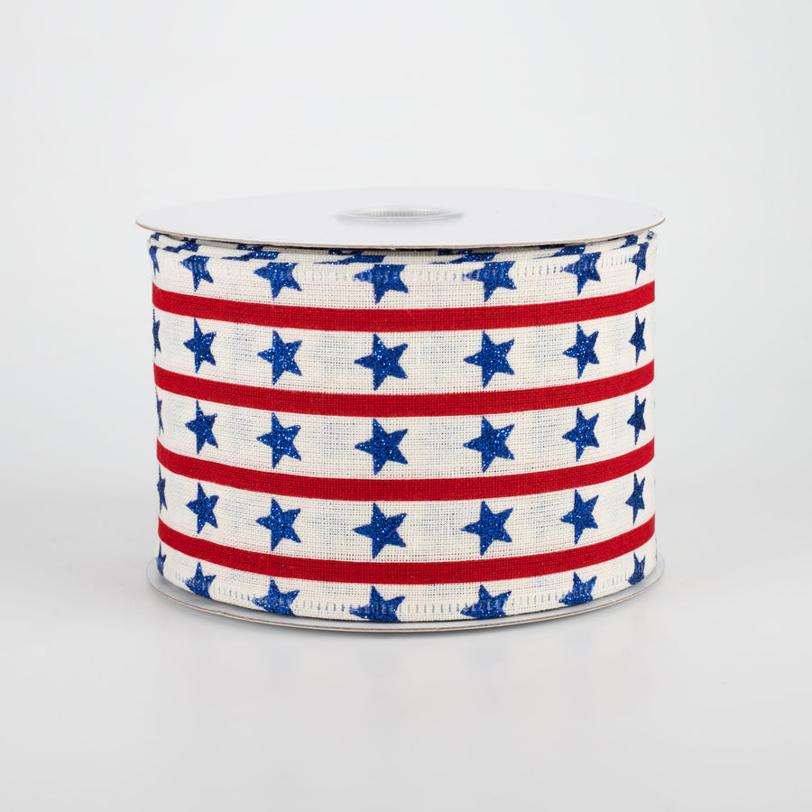 2.5" Vertical Stars & Stripes Ribbon: Ivory (10 Yards)