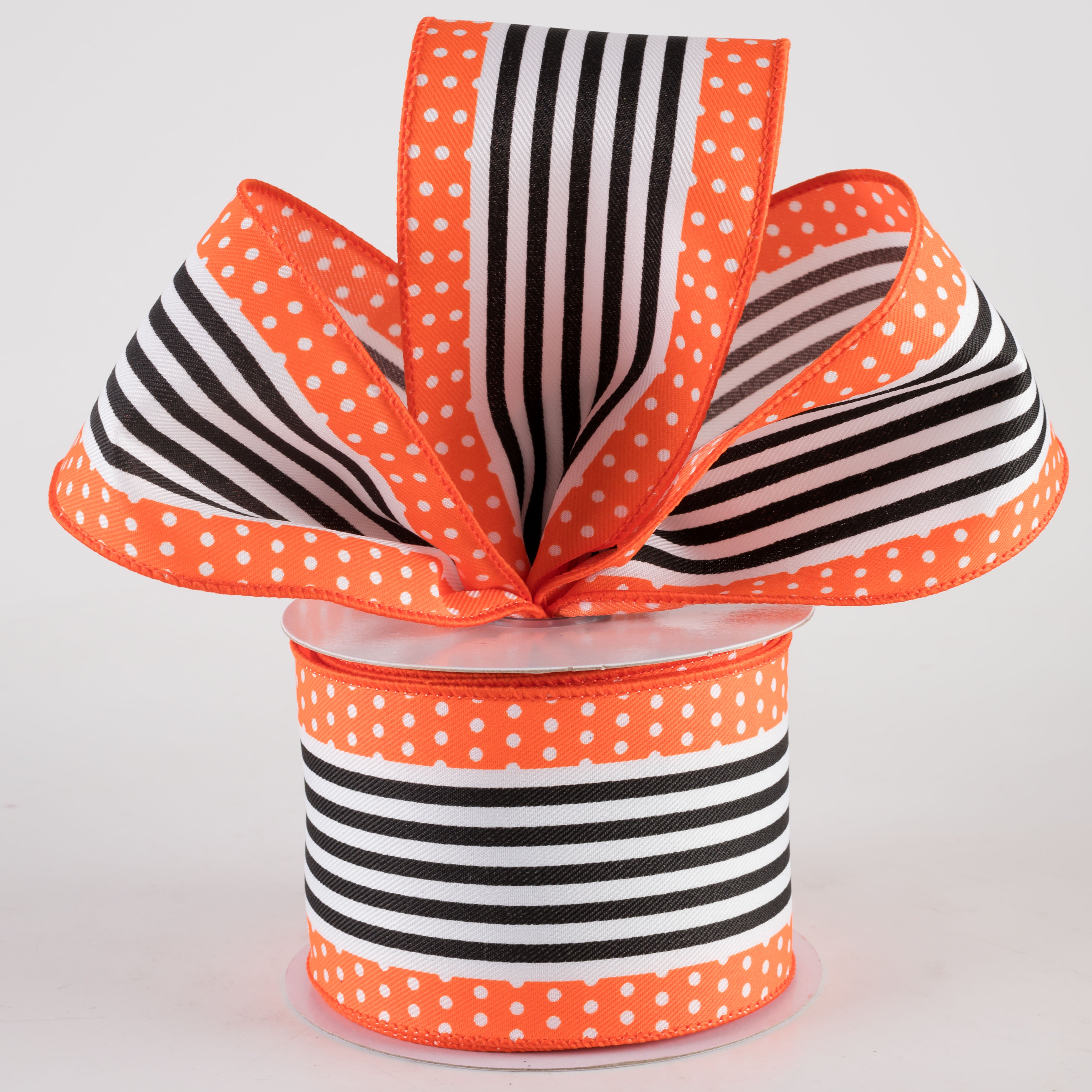 2.5" Vertical Stripe Dot Edge Ribbon: Orange, White & Black (10 Yards) Lifestyle Photo