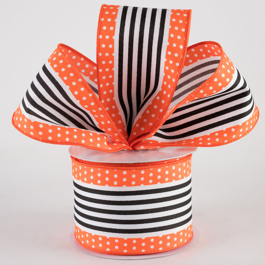 2.5" Vertical Stripe Dot Edge Ribbon: Orange, White & Black (10 Yards) Lifestyle Photo