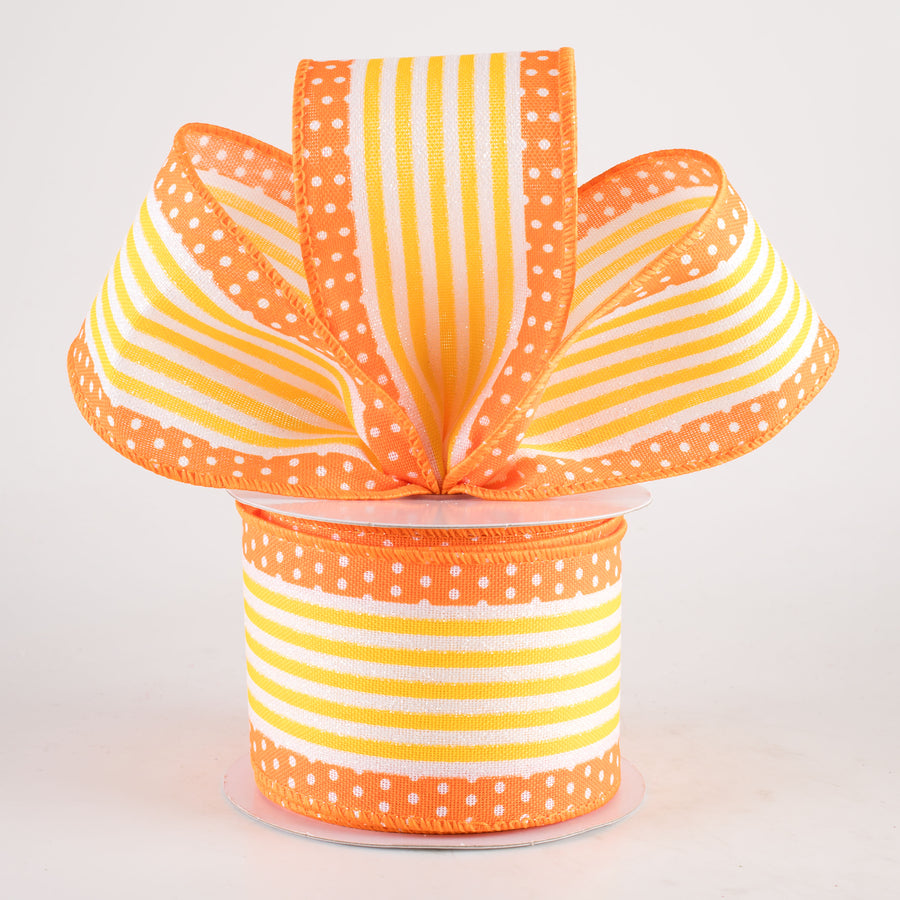 2.5" Vertical Stripe Dot Edge Ribbon: Orange, Yellow & White (10 Yards) Lifestyle Photo