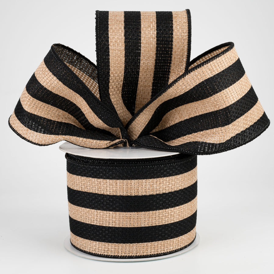 2.5" Vertical Stripe Faux Burlap Ribbon: Black & Beige (10 Yards) Lifestyle Photo