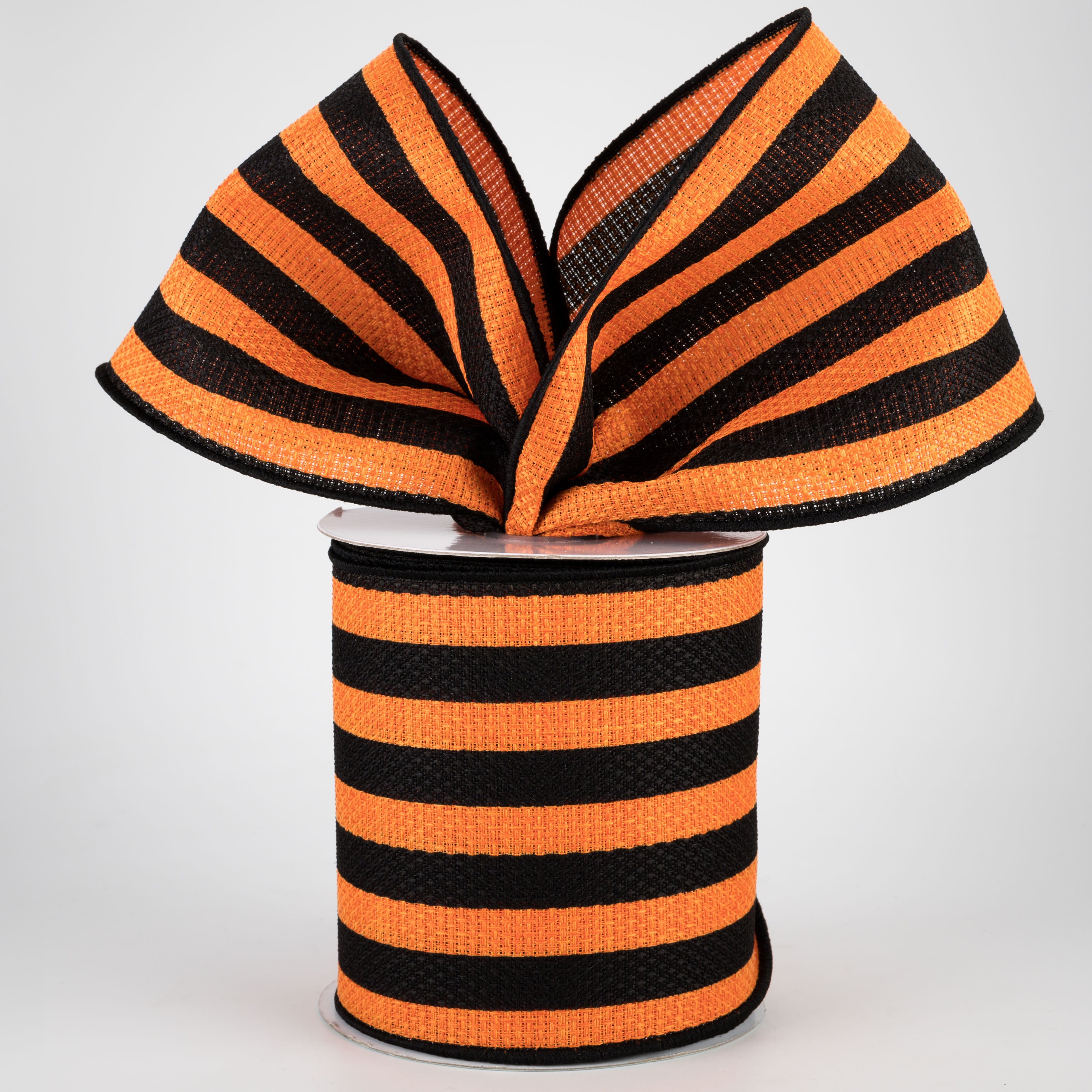 4" Vertical Stripe Faux Burlap Ribbon: Black & Orange (10 Yards) Lifestyle Photo
