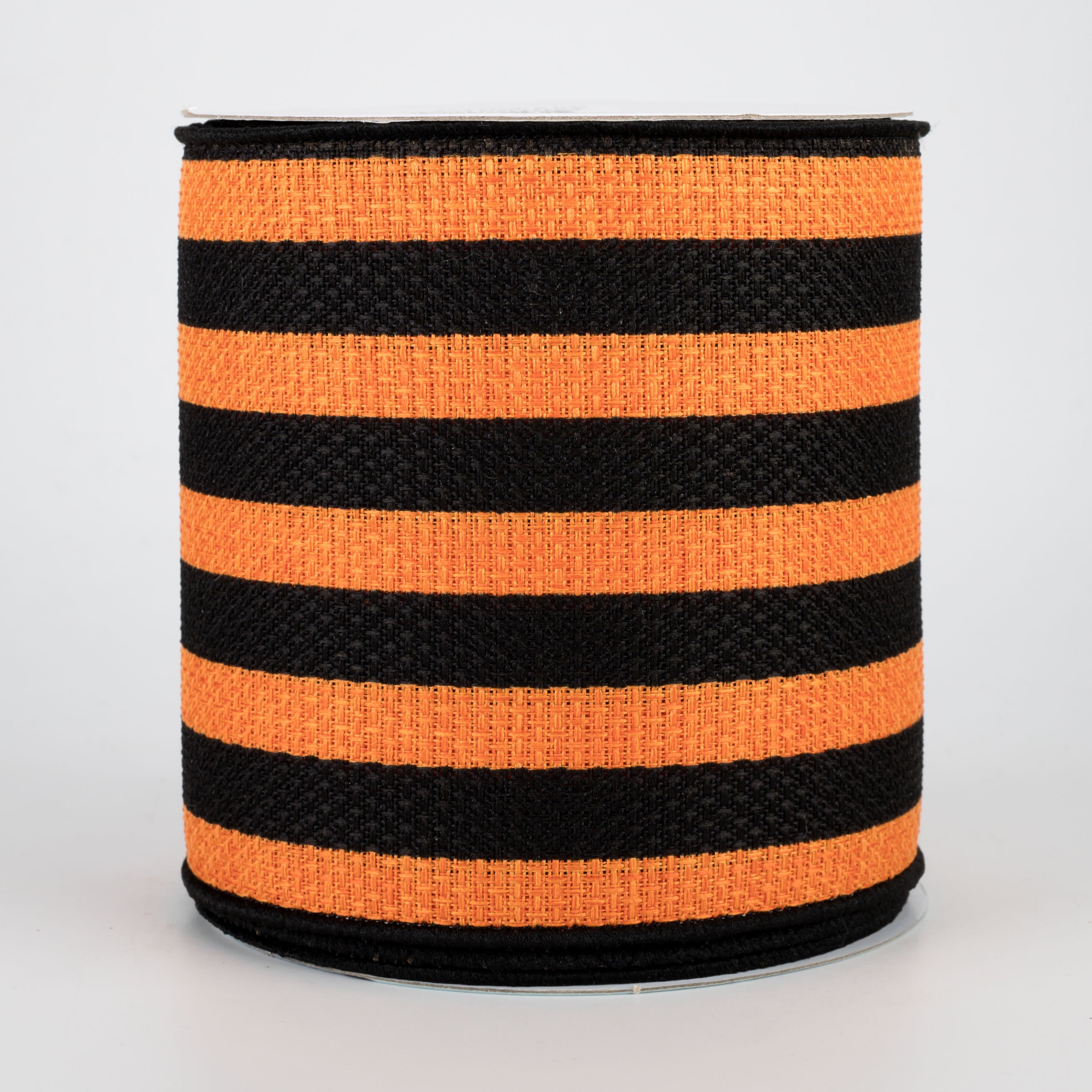 4" Vertical Stripe Faux Burlap Ribbon: Black & Orange (10 Yards)