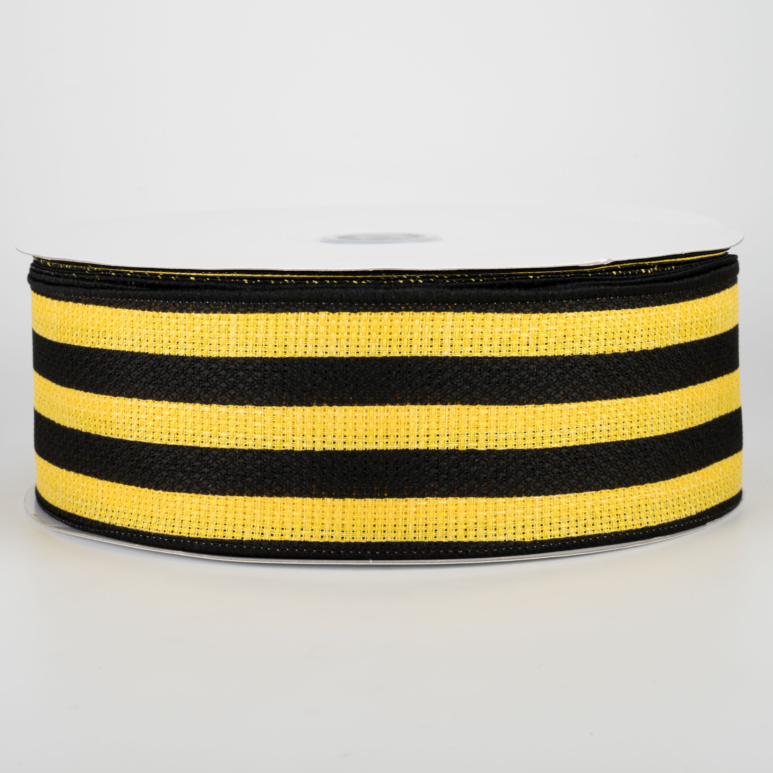 2.5" Vertical Stripe Faux Burlap Ribbon: Black & Sun Yellow (50 Yards)
