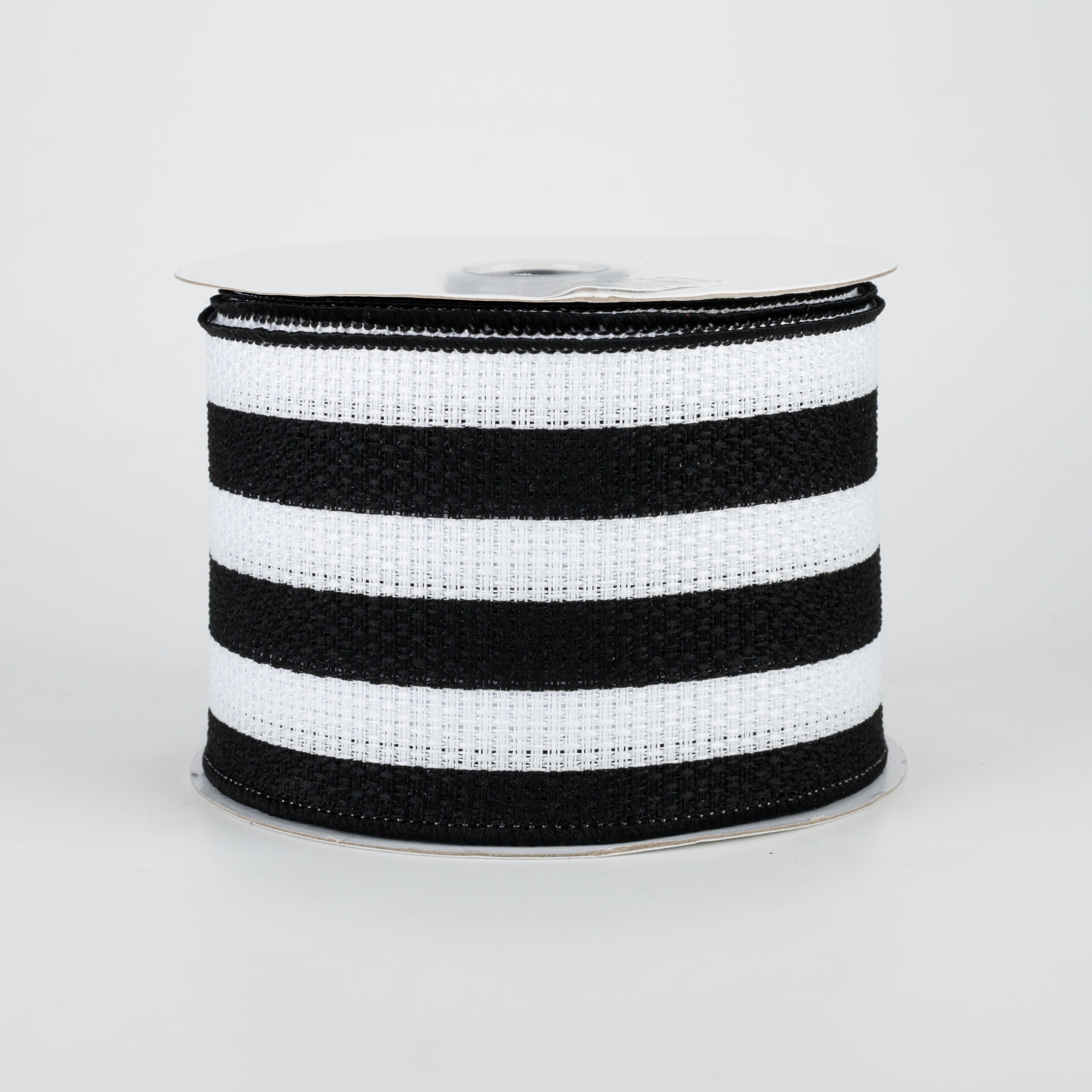 2.5" Vertical Stripe Faux Burlap Ribbon: Black & White (10 Yards)