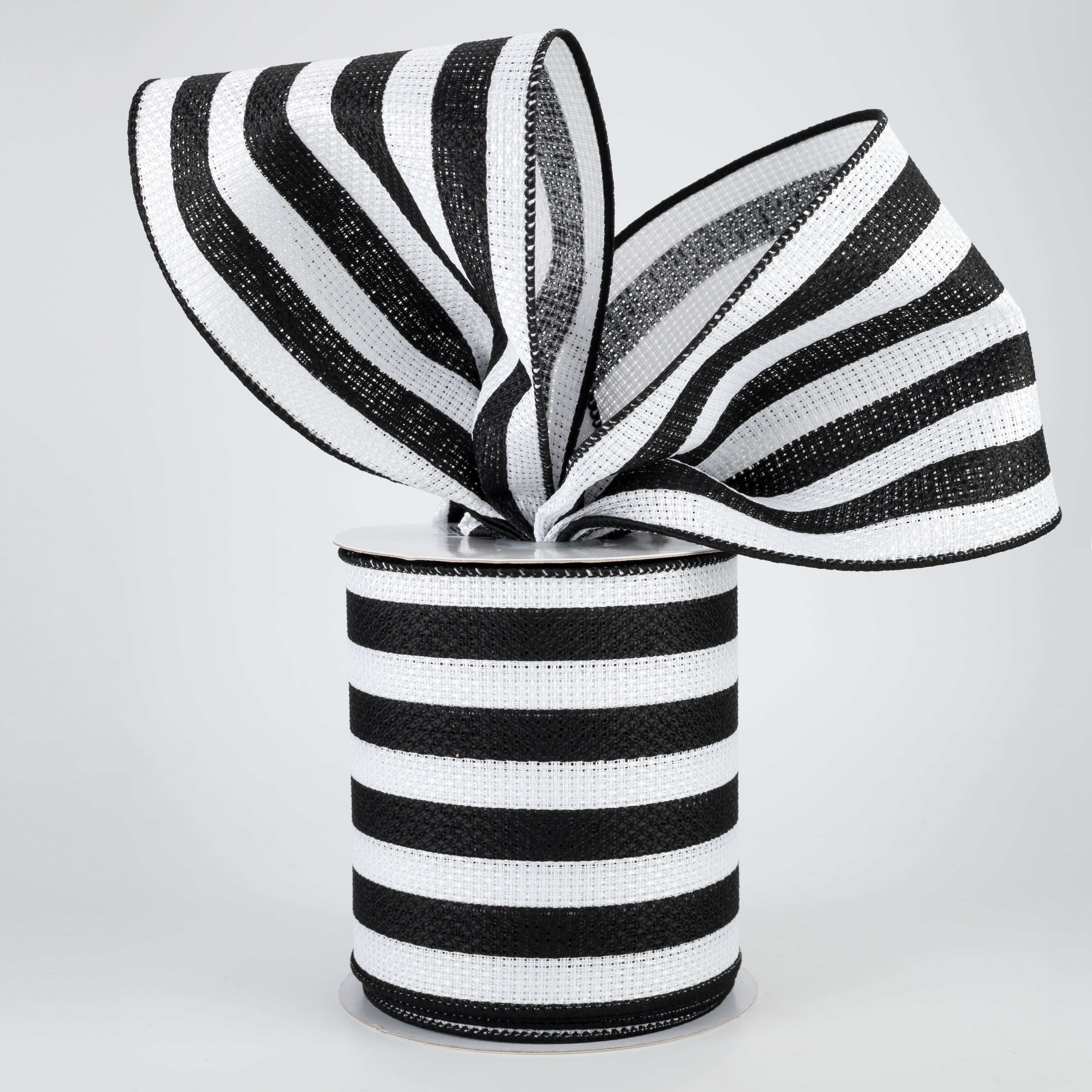 4" Vertical Stripe Faux Burlap Ribbon: Black & White (10 Yards) Lifestyle Photo