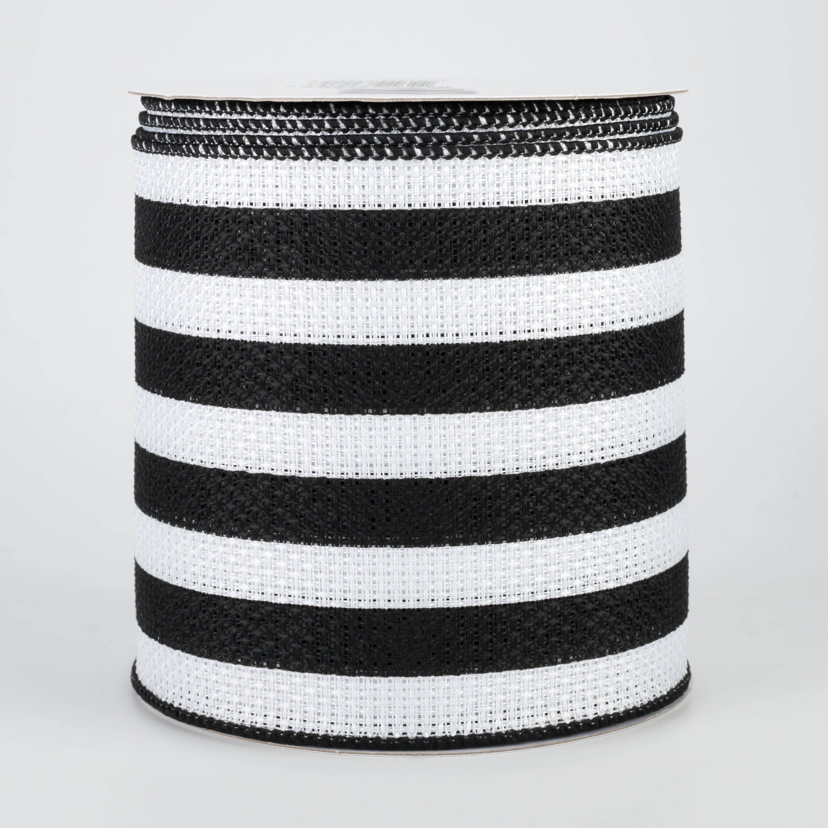 4" Vertical Stripe Faux Burlap Ribbon: Black & White (10 Yards)