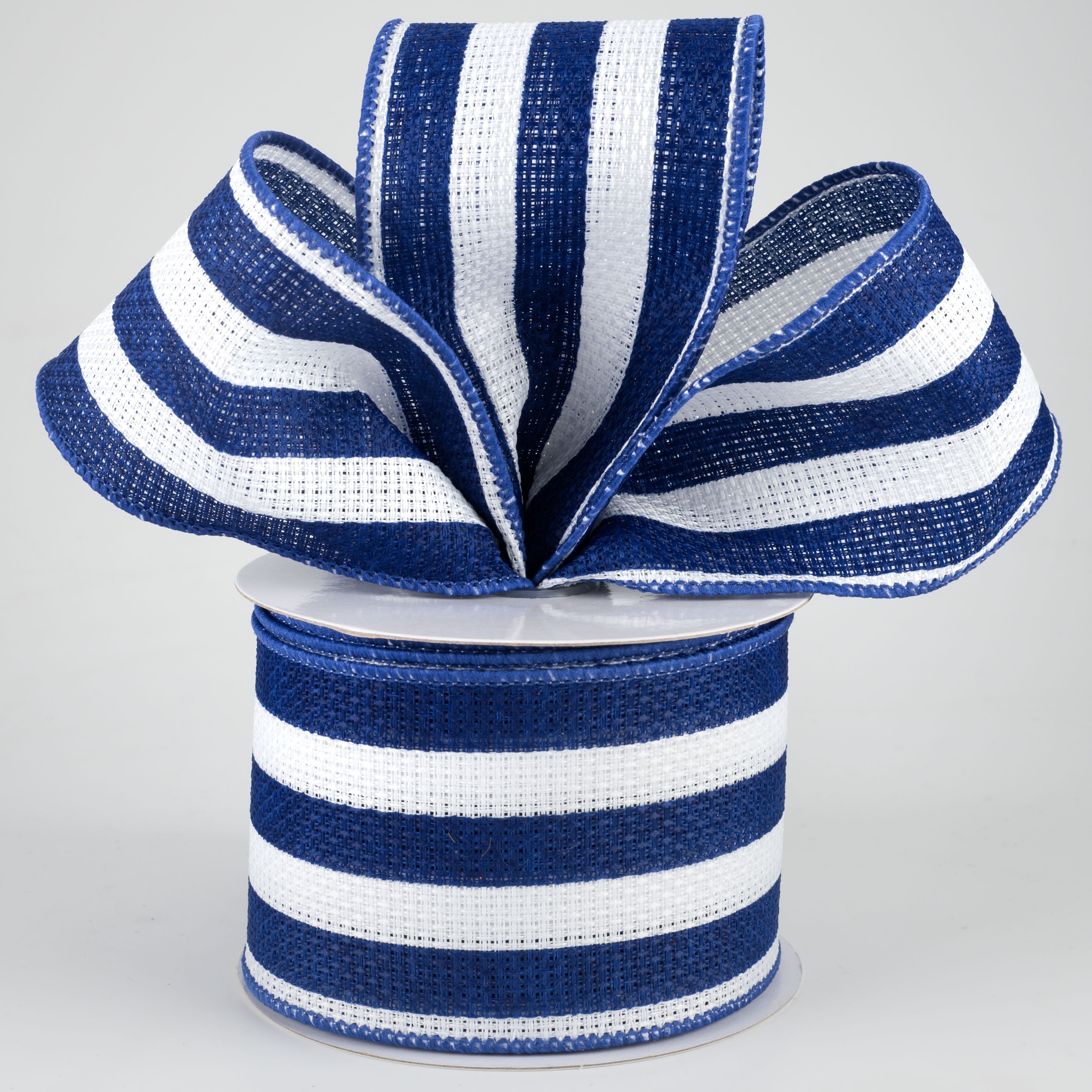 2.5" Vertical Stripe Faux Burlap Ribbon: Blue & White (10 Yards) Lifestyle Photo
