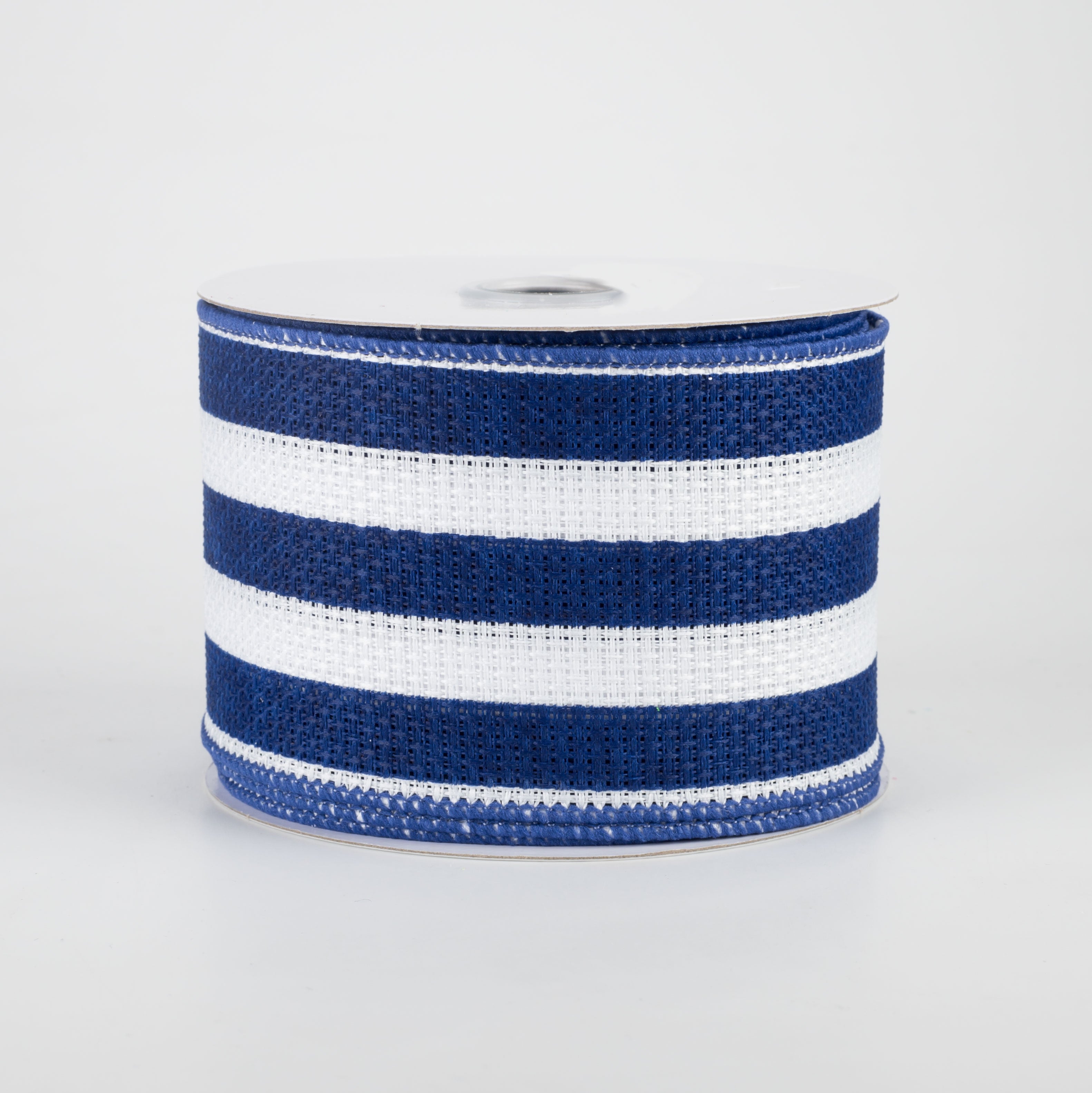 2.5" Vertical Stripe Faux Burlap Ribbon: Blue & White (10 Yards)