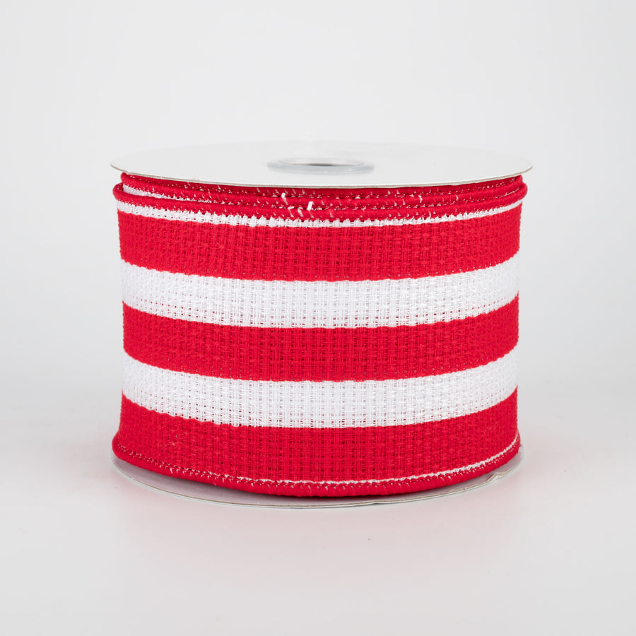 2.5" Vertical Stripe Faux Burlap Ribbon: Red & White (10 Yards)
