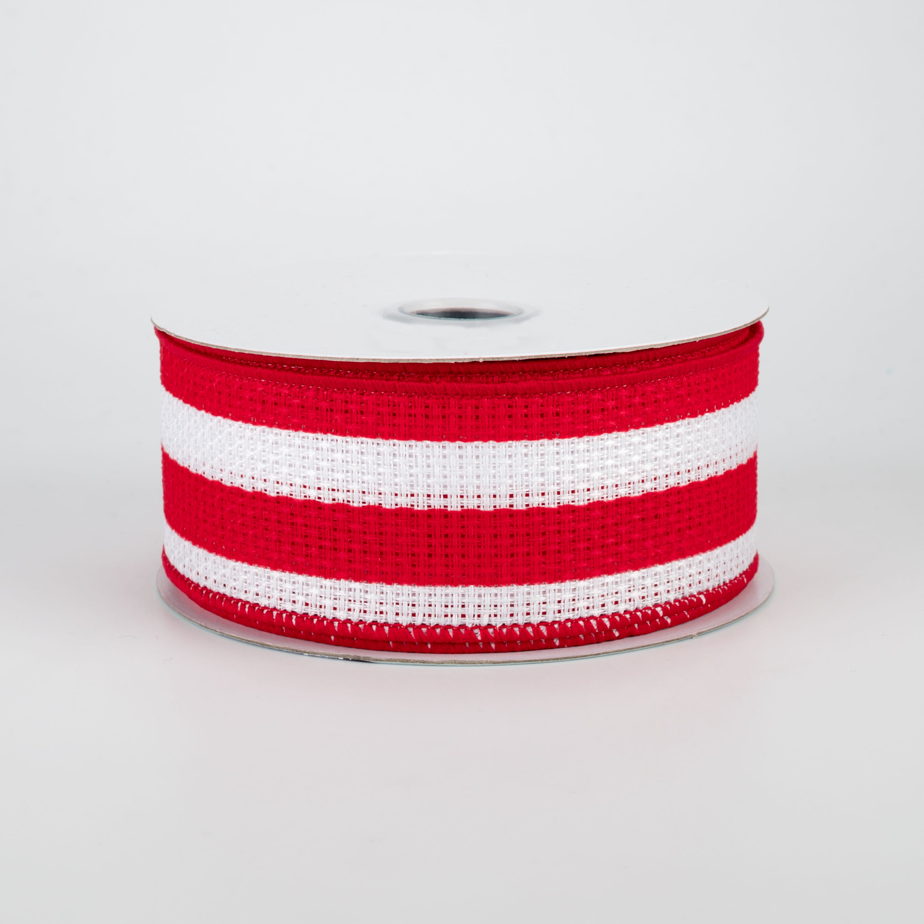 1.5" Vertical Stripe Faux Burlap Ribbon: Red & White (10 Yards)