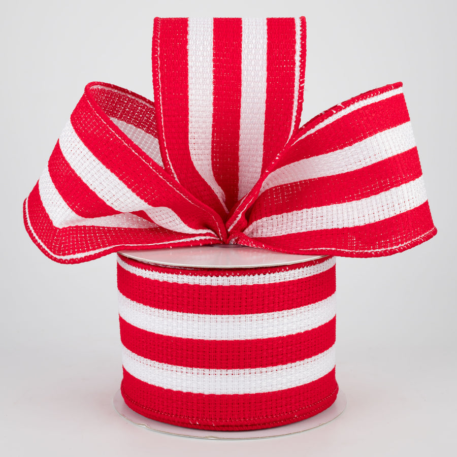2.5" Vertical Stripe Faux Burlap Ribbon: Red & White (10 Yards) Lifestyle Photo
