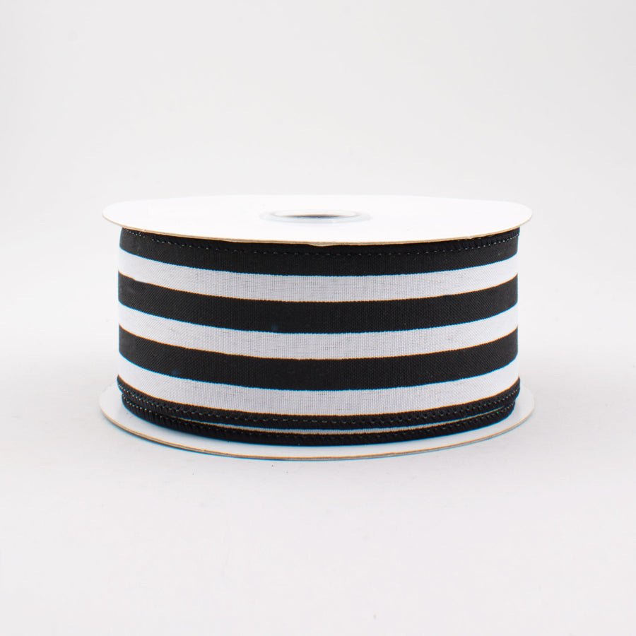 1.5" Vertical Stripe Ribbon: Black & White (10 Yards)