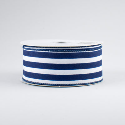 1.5" Vertical Stripe Ribbon: Navy Blue & White (10 Yards)