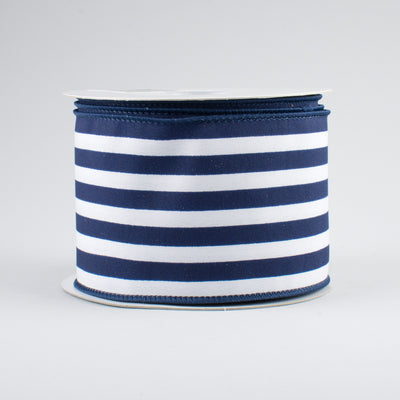 2.5" Vertical Stripe Ribbon: Navy Blue & White (10 Yards)