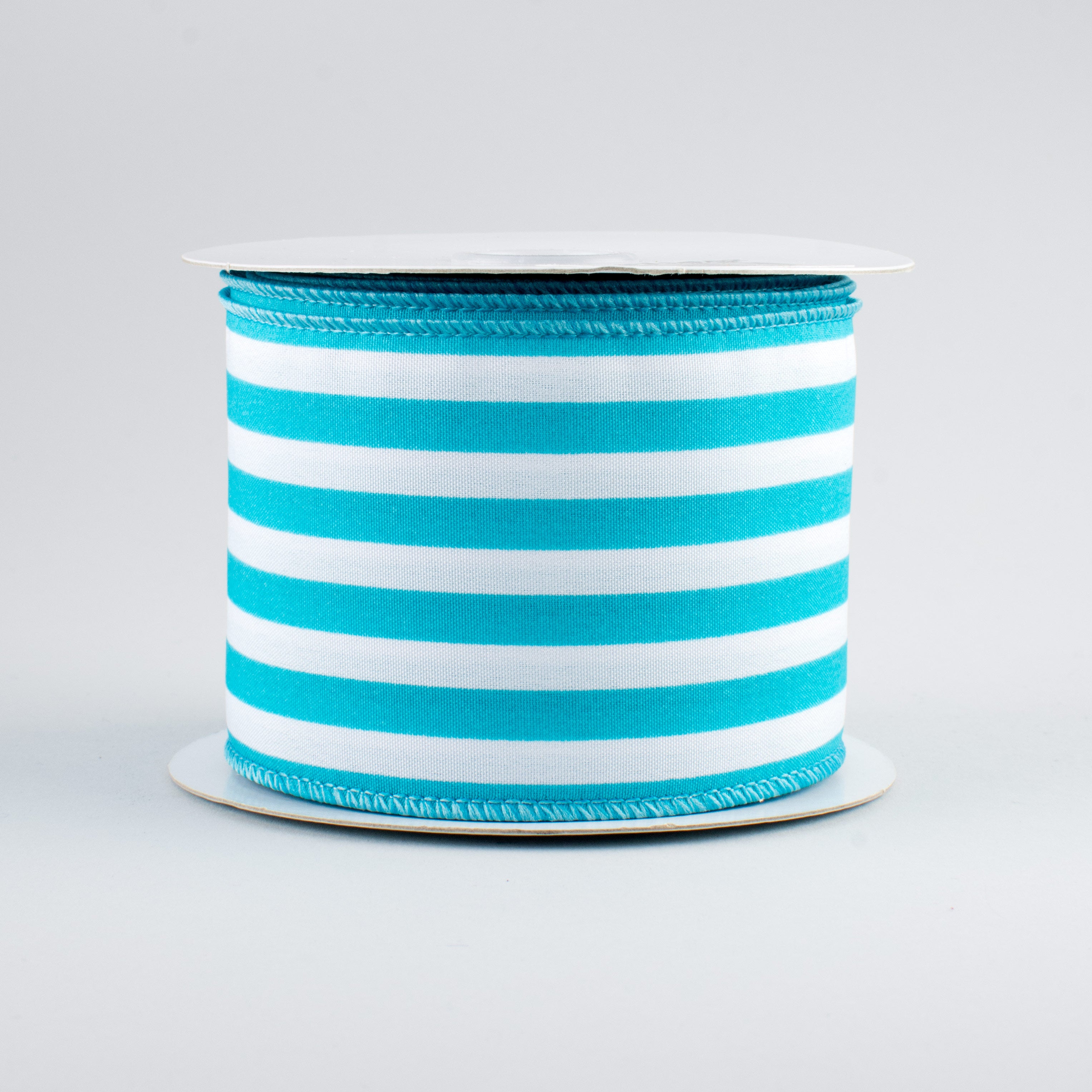 2.5" Vertical Stripe Ribbon: Turquoise & White (10 Yards)