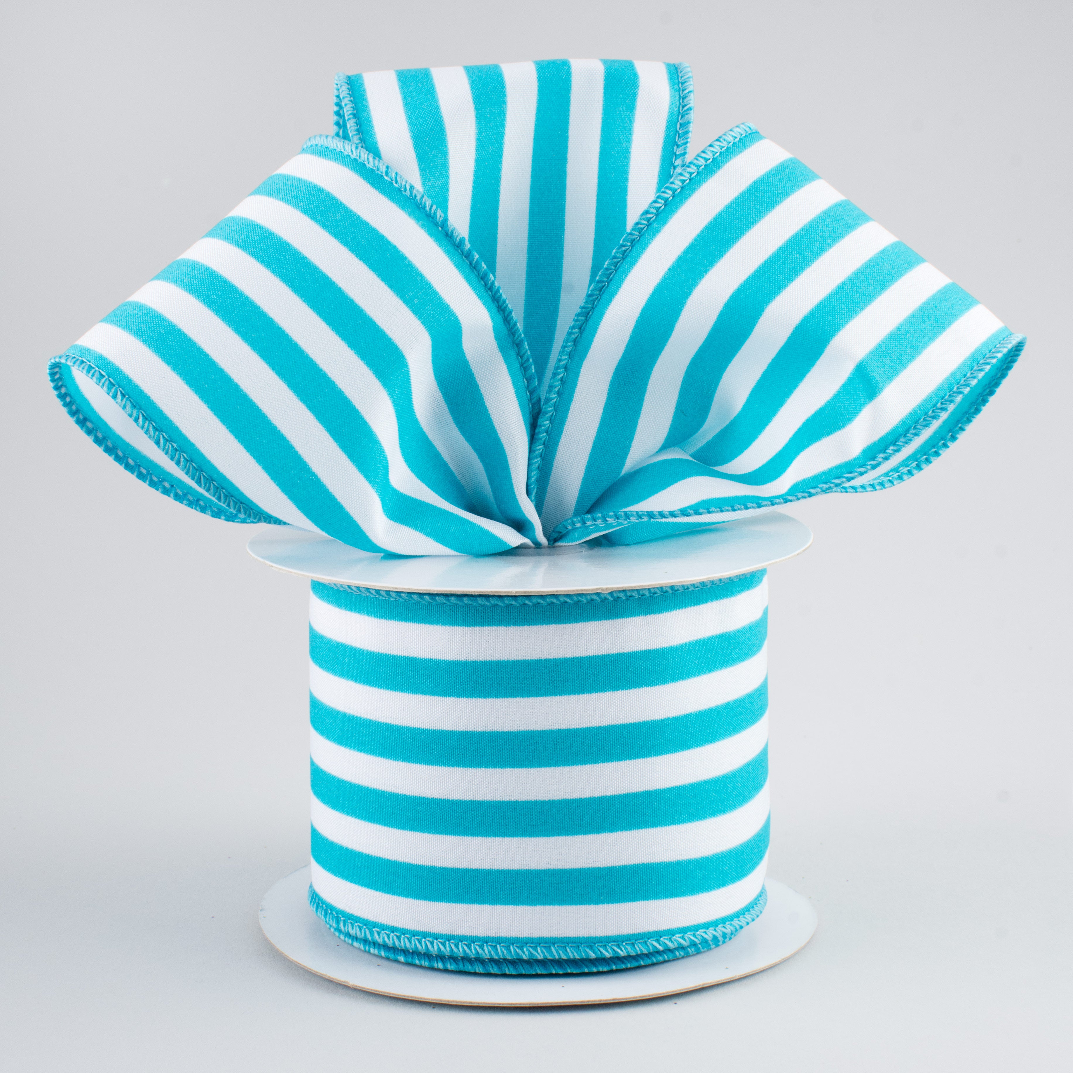 2.5" Vertical Stripe Ribbon: Turquoise & White (10 Yards) Lifestyle Photo