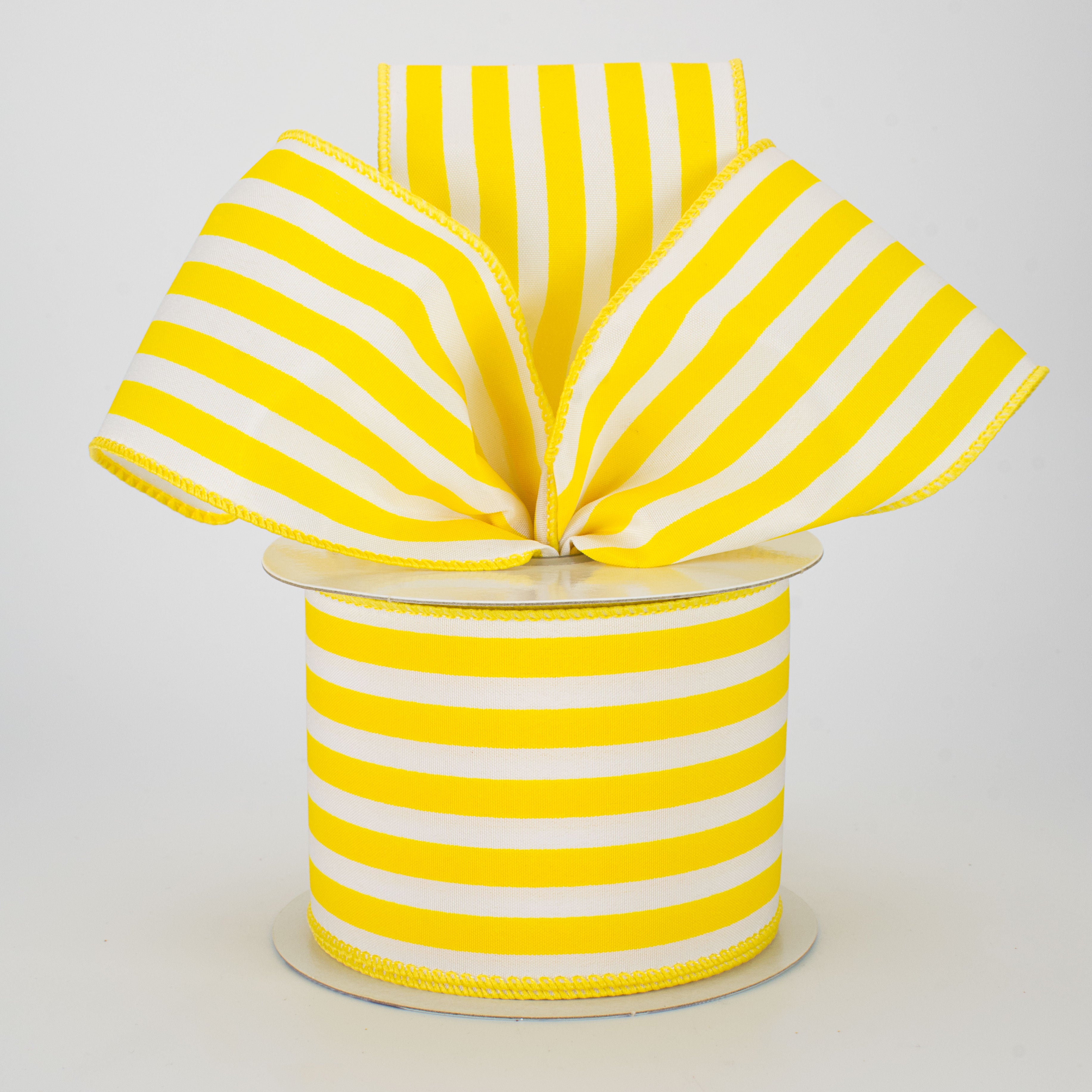 2.5" Vertical Stripe Ribbon: Yellow & White (10 Yards) Lifestyle Photo