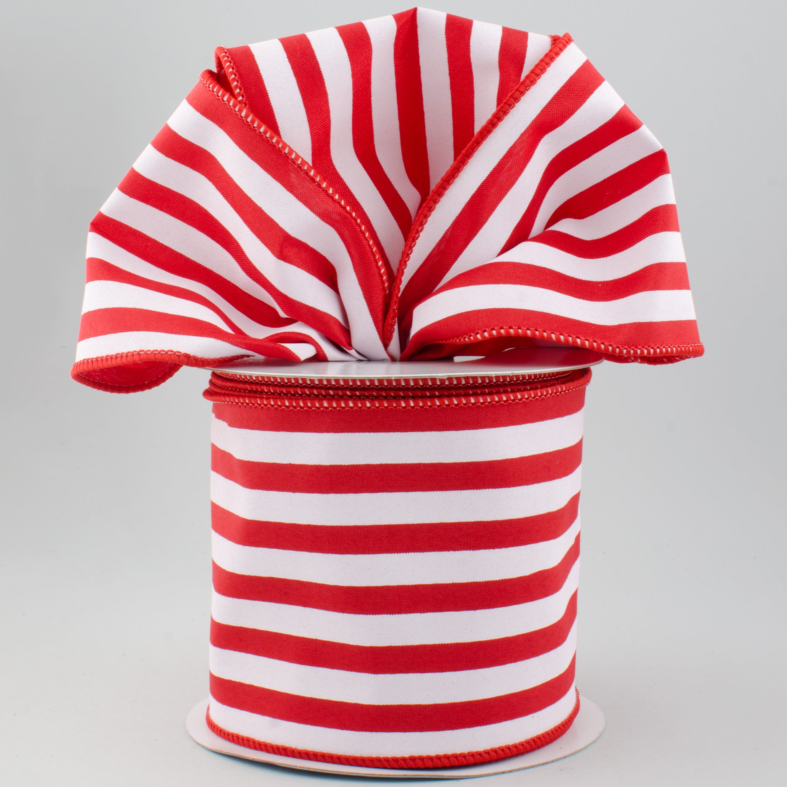4" Vertical Stripe Satin Ribbon: Red & White (10 Yards) Lifestyle Photo