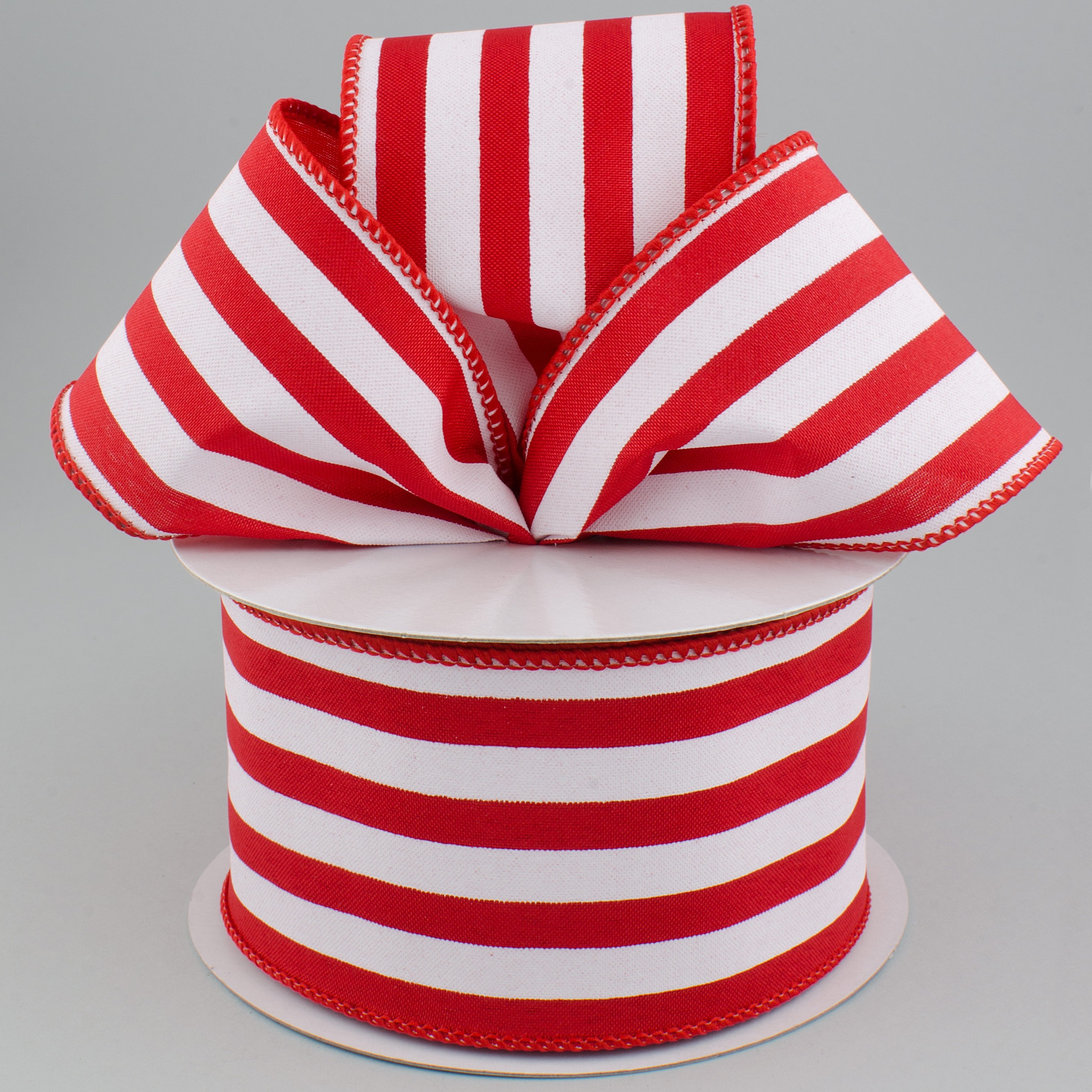 2.5" Vertical Stripe Satin Ribbon: Red & White (10 Yards) Lifestyle Photo