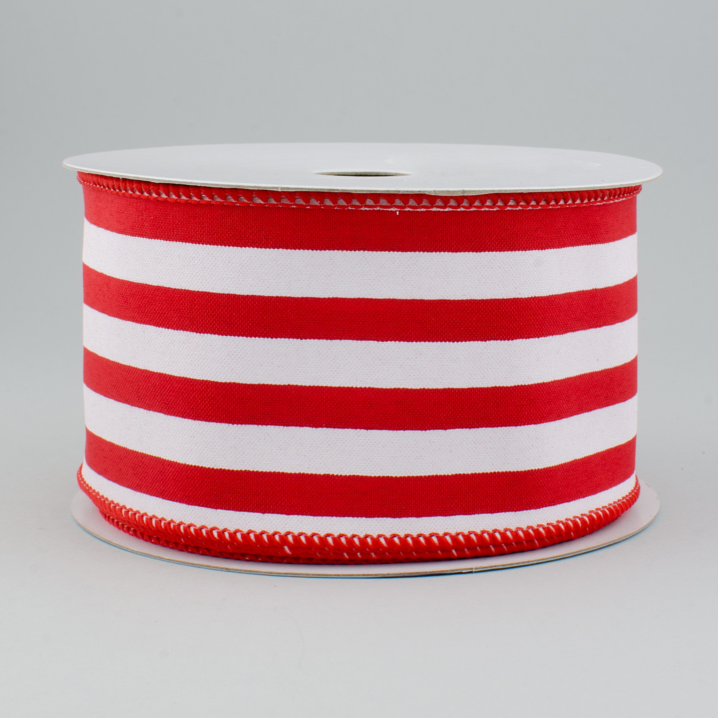 2.5" Vertical Stripe Satin Ribbon: Red & White (10 Yards)