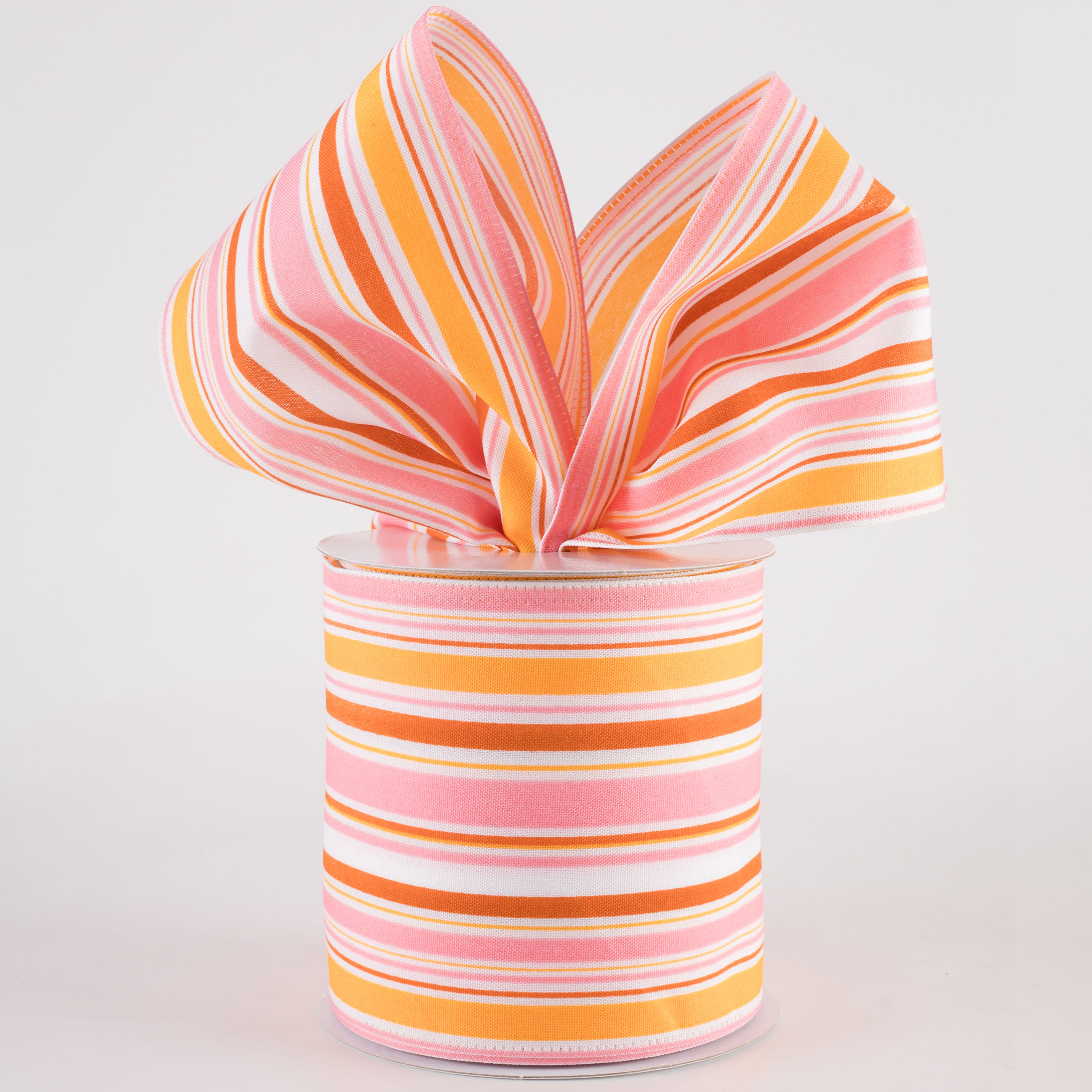 4" Vertical Stripes Ribbon: Pink, Orange & Rust (10 Yards) Lifestyle Photo