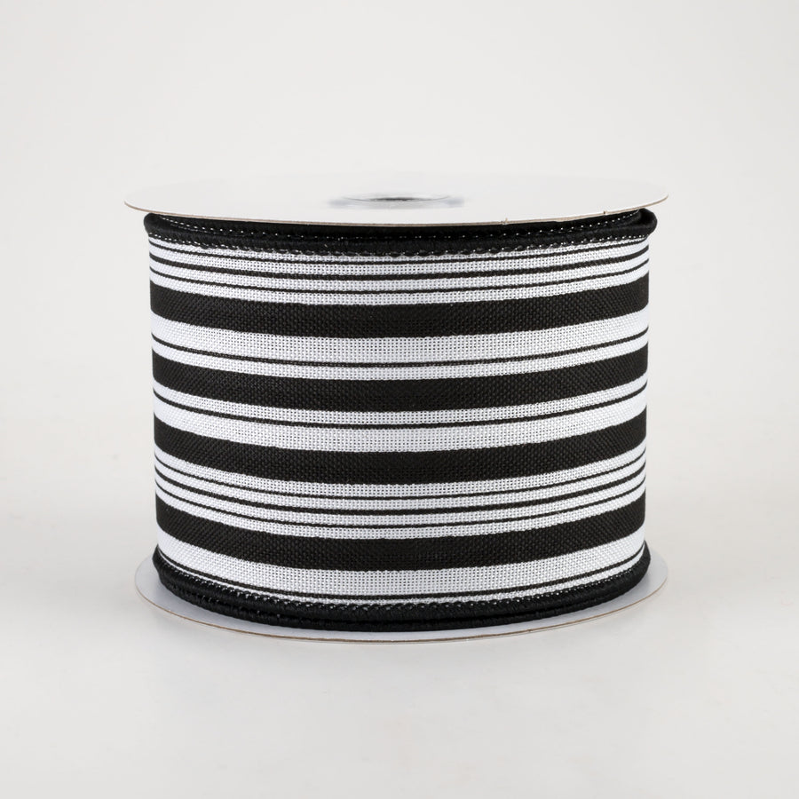 2.5" Vertical Ticking Stripe Ribbon: White & Black (10 Yards)