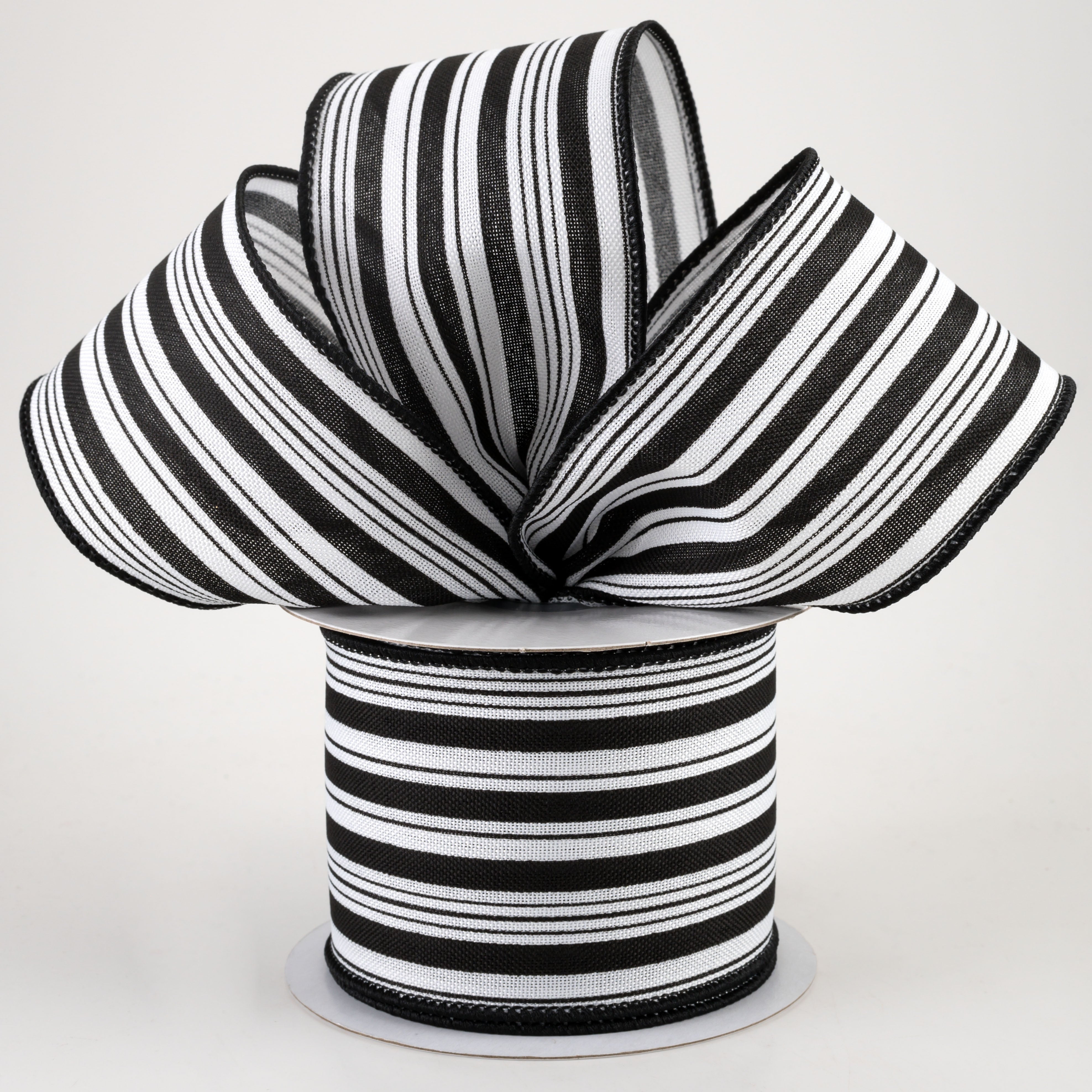 2.5" Vertical Ticking Stripe Ribbon: White & Black (10 Yards) Lifestyle Photo