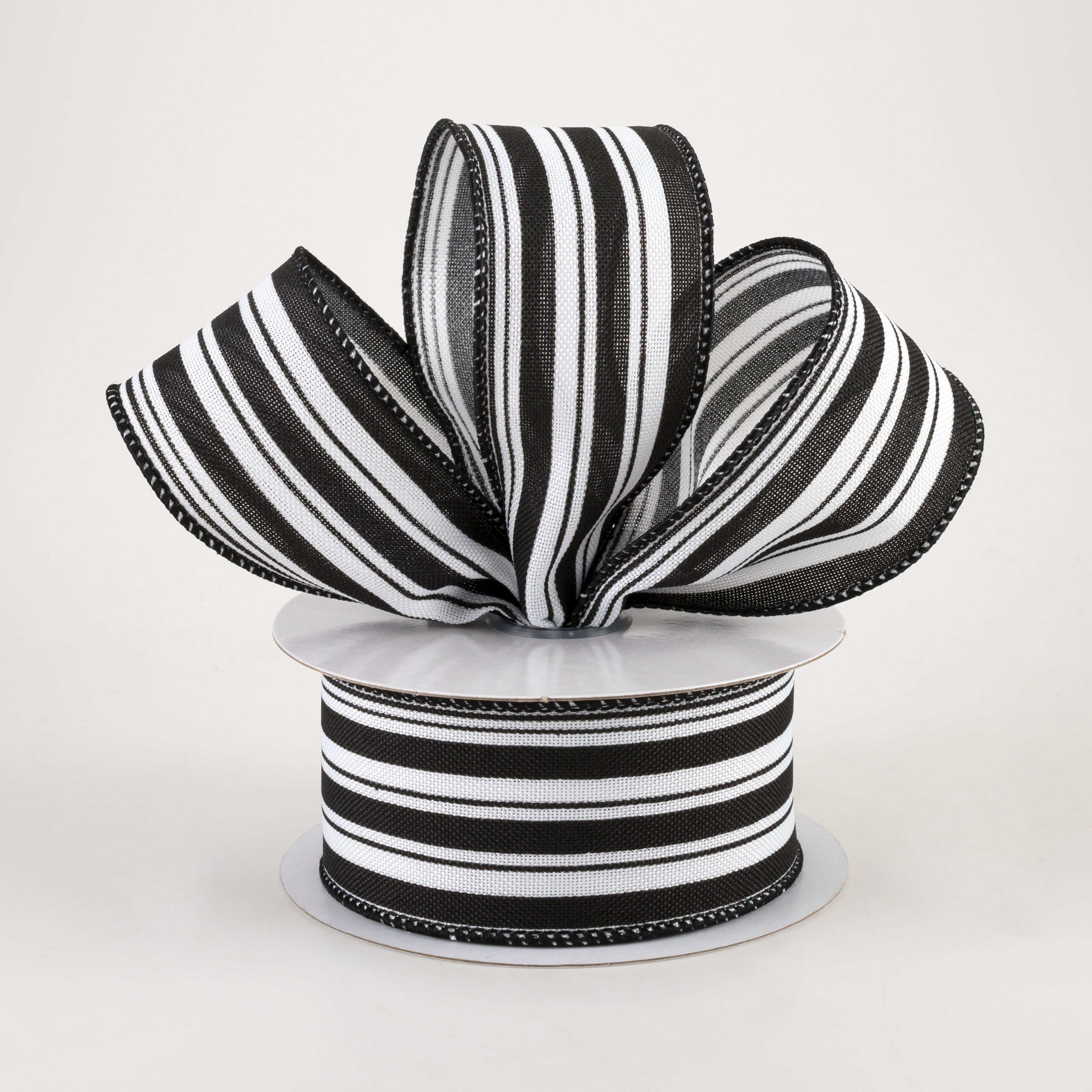 1.5" Vertical Ticking Stripe Ribbon: White & Black (10 Yards) Lifestyle Photo