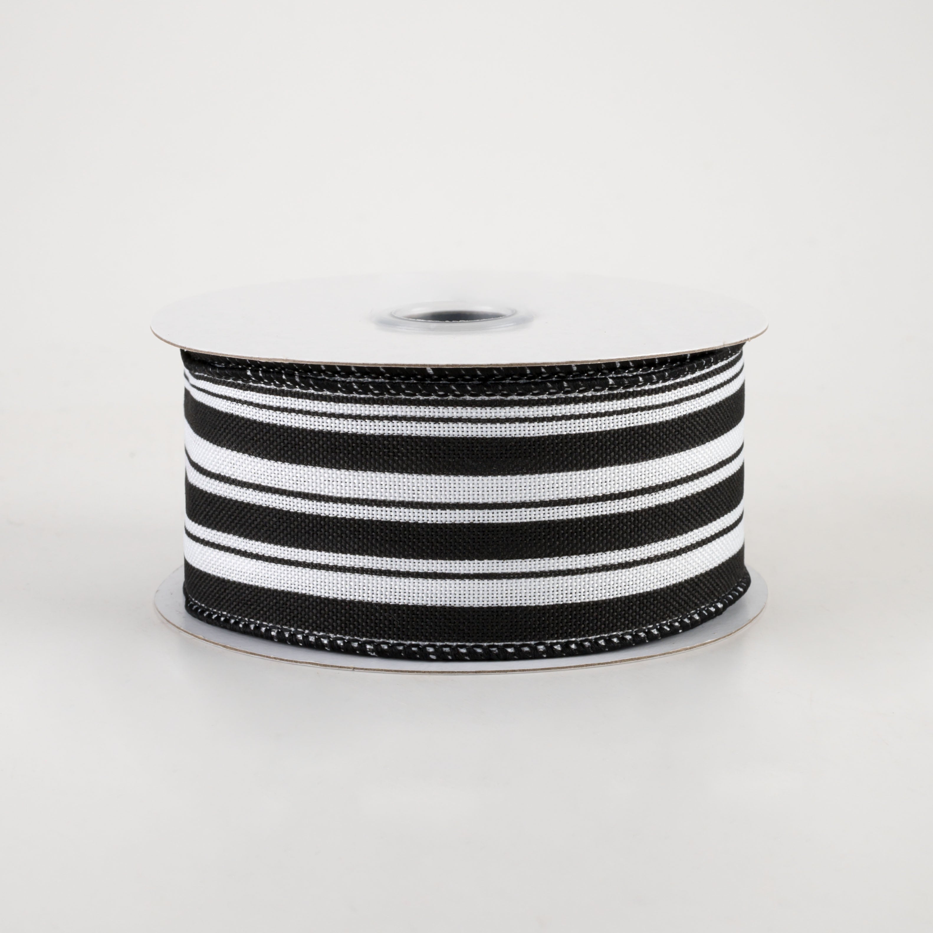 1.5" Vertical Ticking Stripe Ribbon: White & Black (10 Yards)