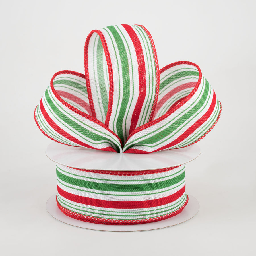 1.5" Vertical Ticking Stripe Ribbon: White, Red, Emerald (10 Yards) Lifestyle Photo