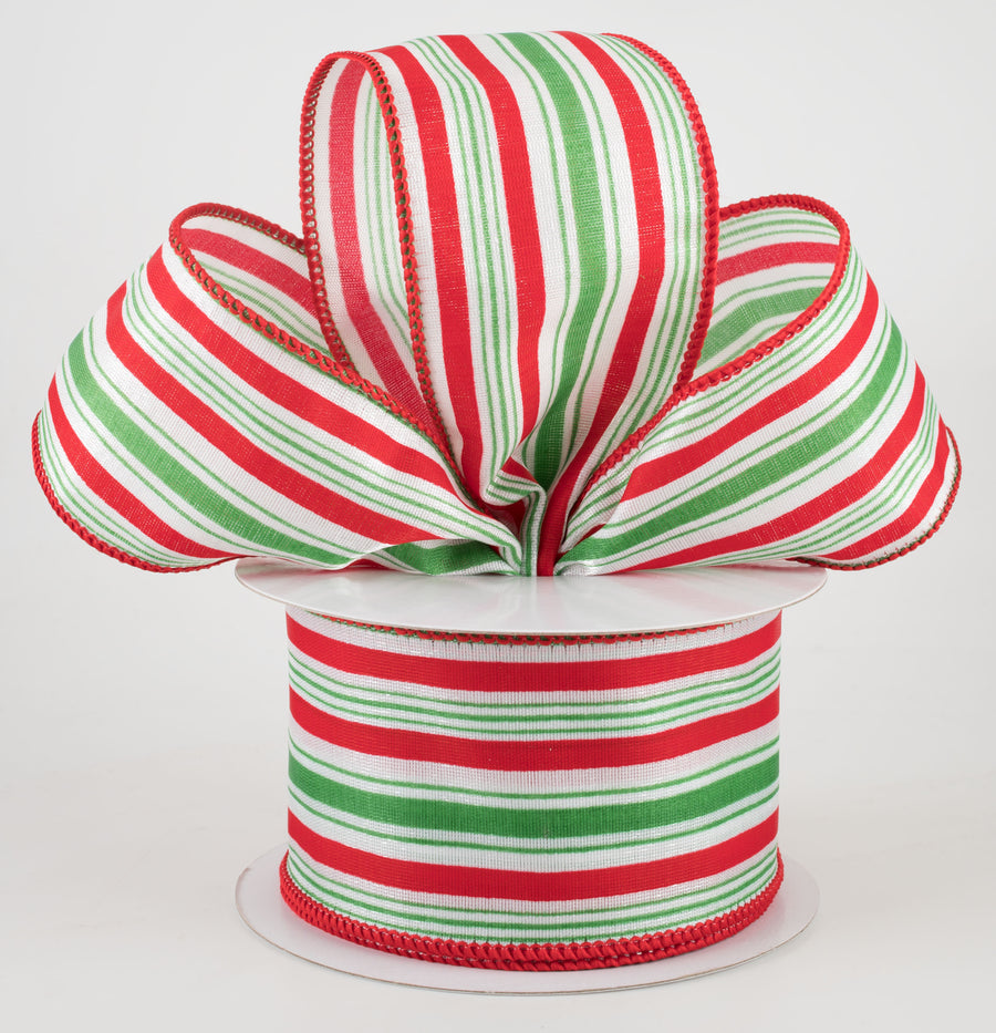 2.5" Vertical Ticking Stripe Ribbon: White, Red, Emerald (10 Yards) Lifestyle Photo