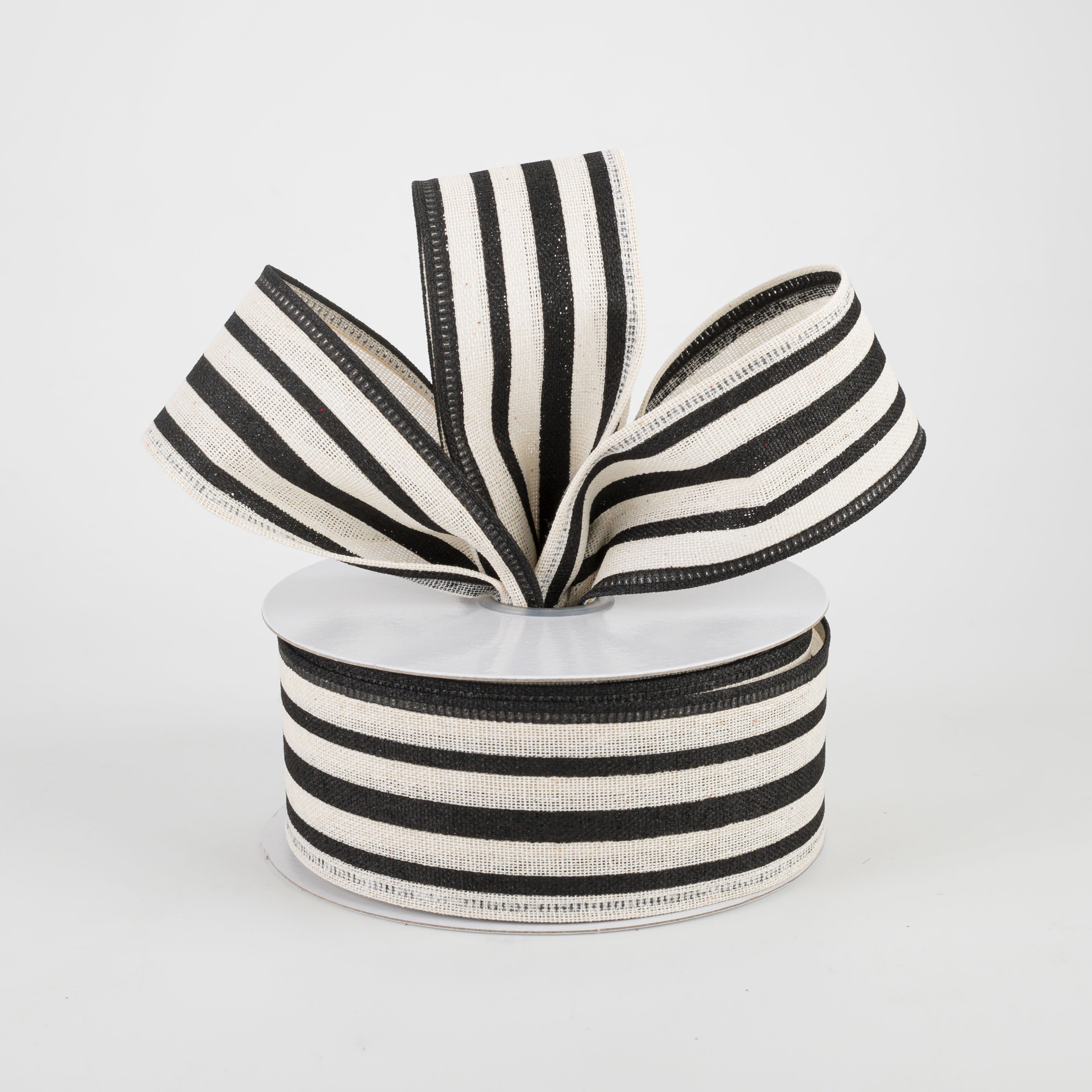 1.5" Vertical Variated Stripes Ribbon: Ivory & Black (10 Yards) Lifestyle Photo