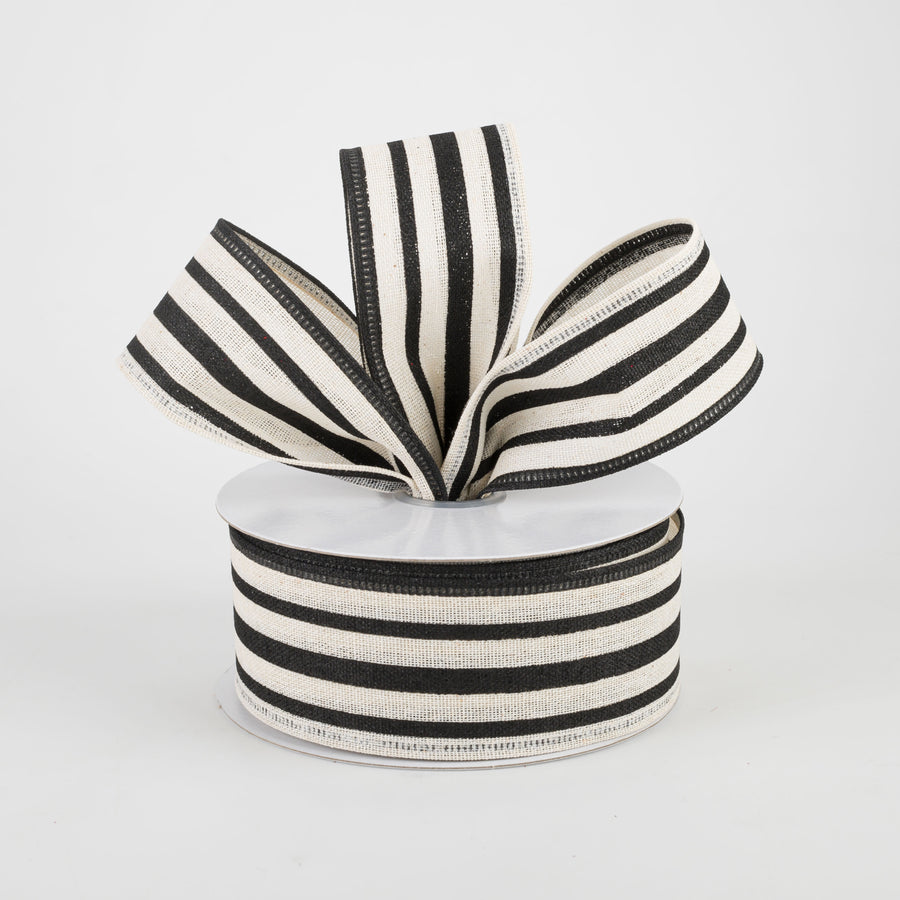 1.5" Vertical Variated Stripes Ribbon: Ivory & Black (10 Yards) Lifestyle Photo