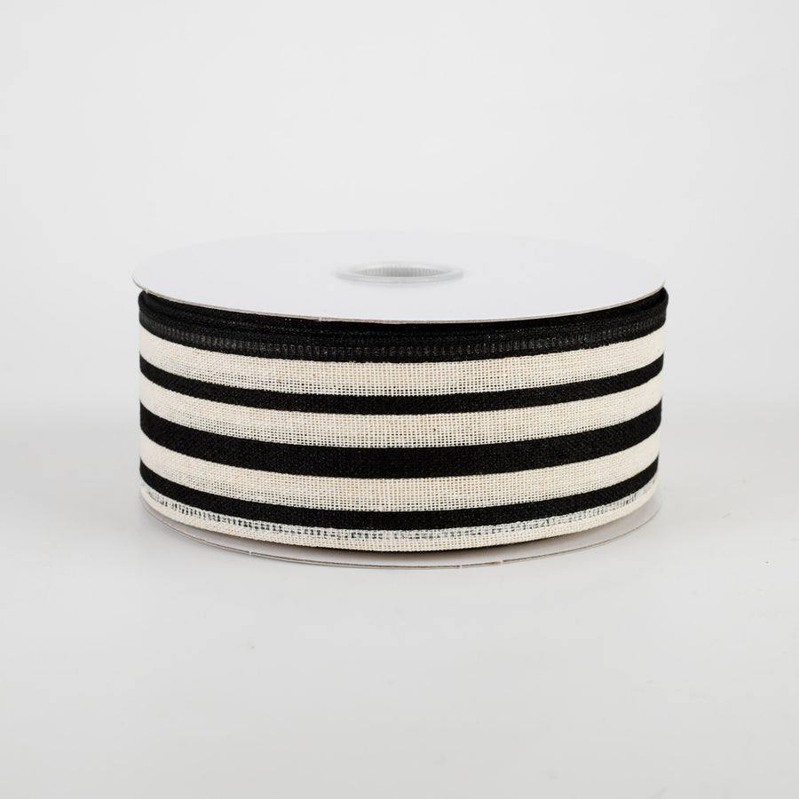 1.5" Vertical Variated Stripes Ribbon: Ivory & Black (10 Yards)