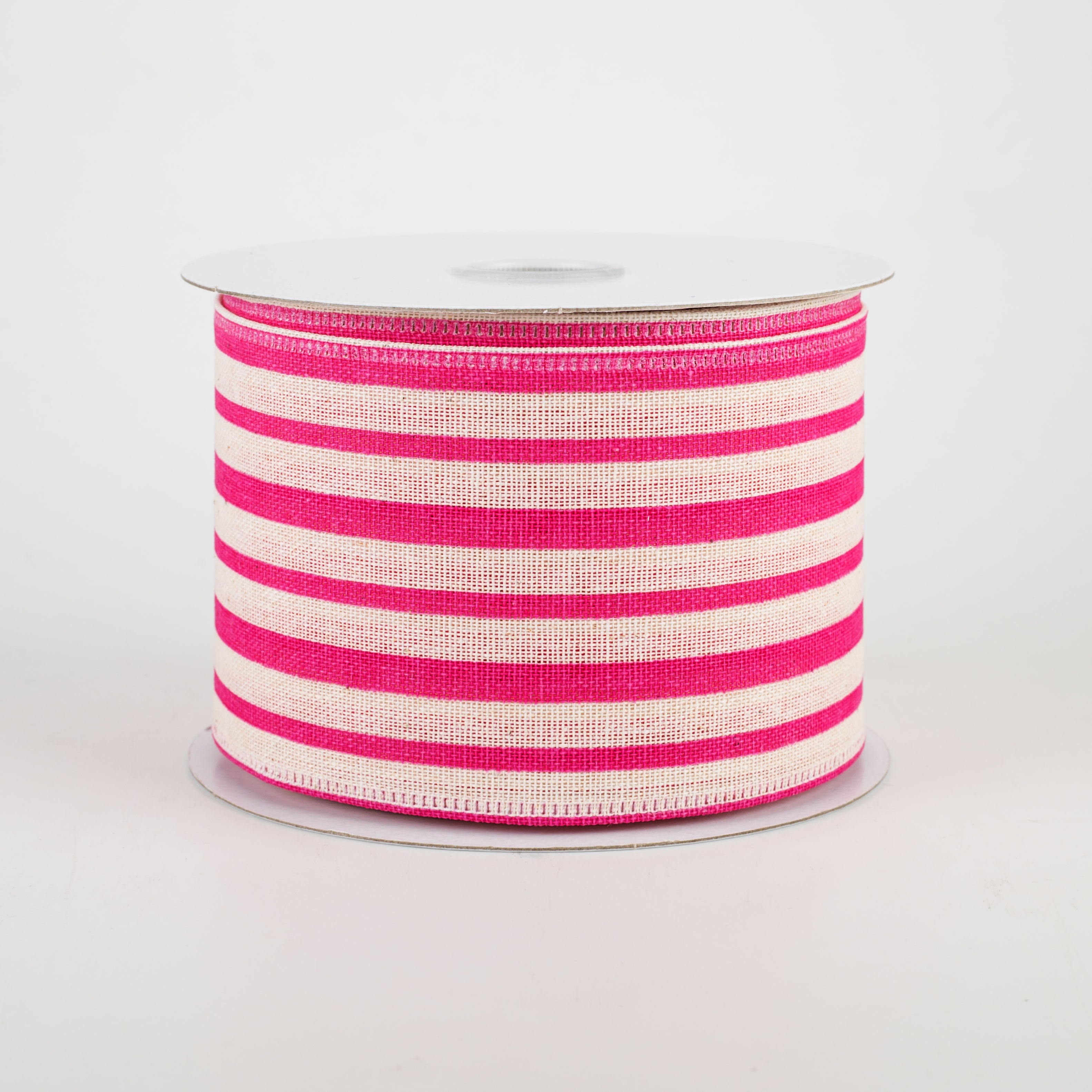 2.5" Vertical Variated Stripes Ribbon: Ivory & Pink (10 Yards)