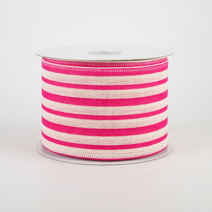 2.5" Vertical Variated Stripes Ribbon: Ivory & Pink (10 Yards)