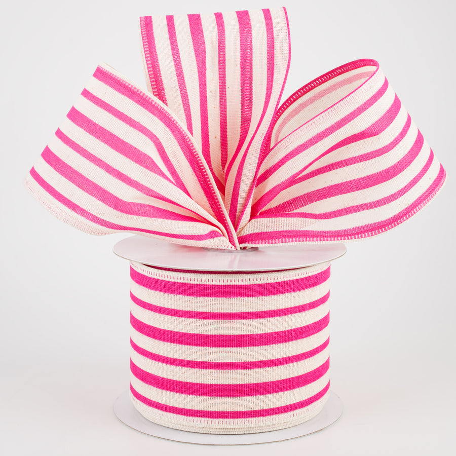 2.5" Vertical Variated Stripes Ribbon: Ivory & Pink (10 Yards) Lifestyle Photo