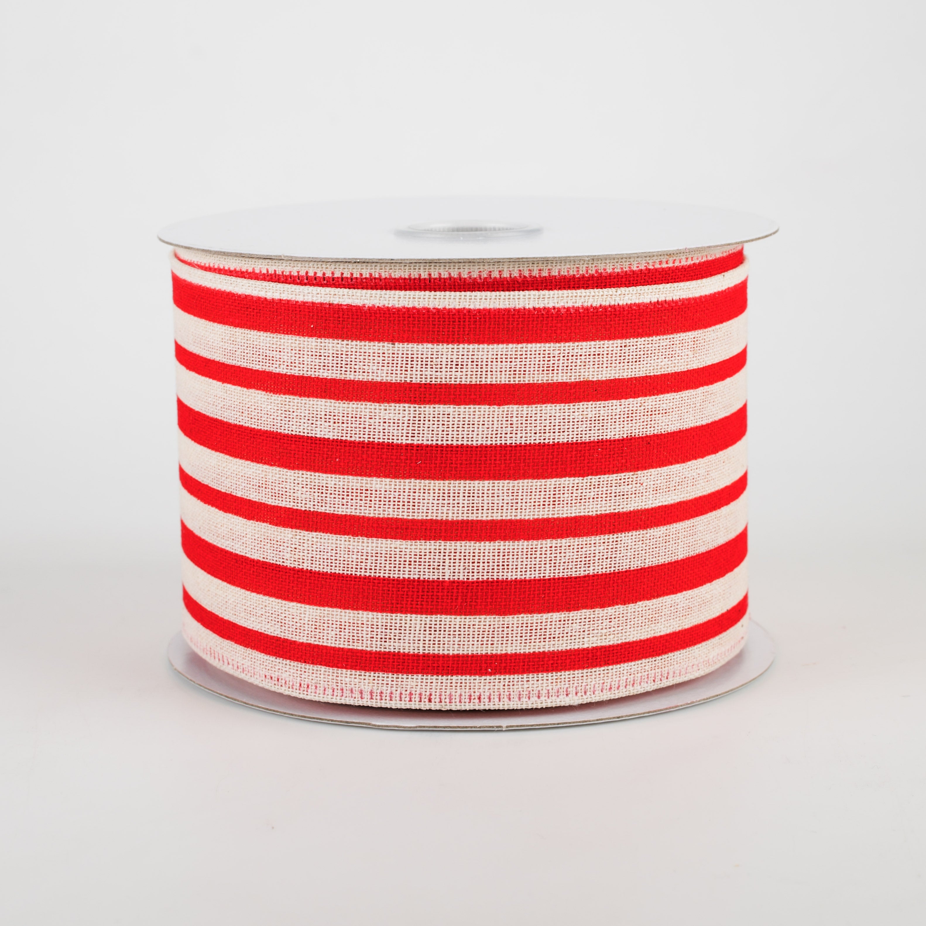 2.5" Vertical Variated Stripes Ribbon: Ivory & Red (10 Yards)